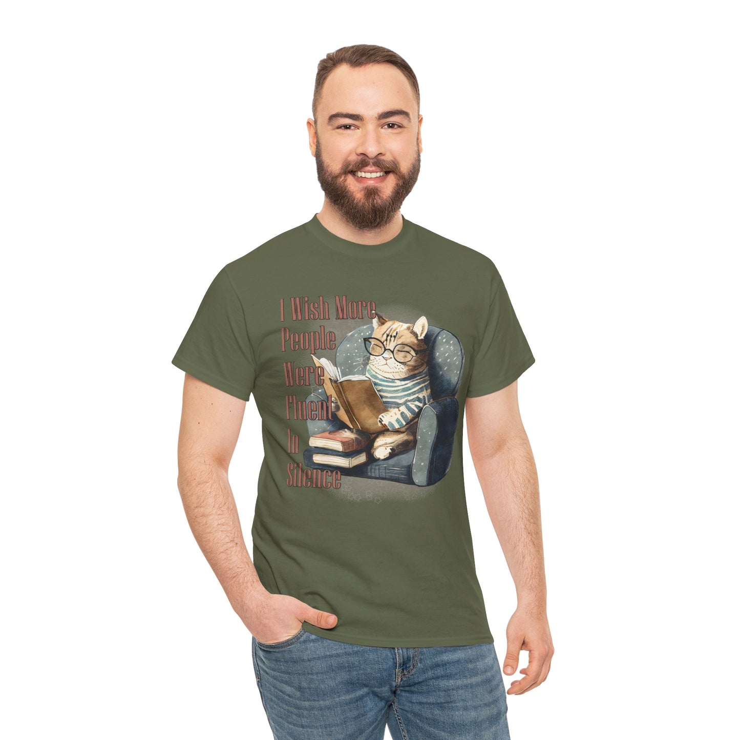 Charming Cat Reading Tee, Funny Cat Lover Shirt, Silent Reader Gift, Cozy Everyday Wear, Unisex Cotton Top