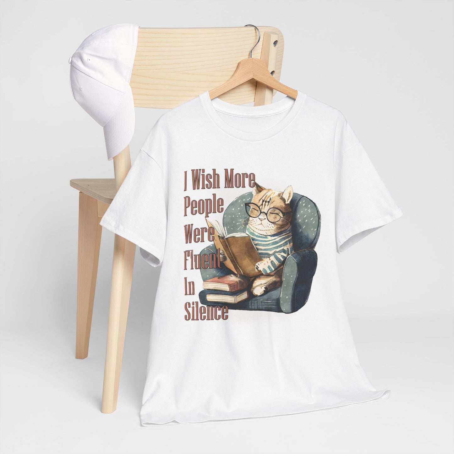 Charming Cat Reading Tee, Funny Cat Lover Shirt, Silent Reader Gift, Cozy Everyday Wear, Unisex Cotton Top