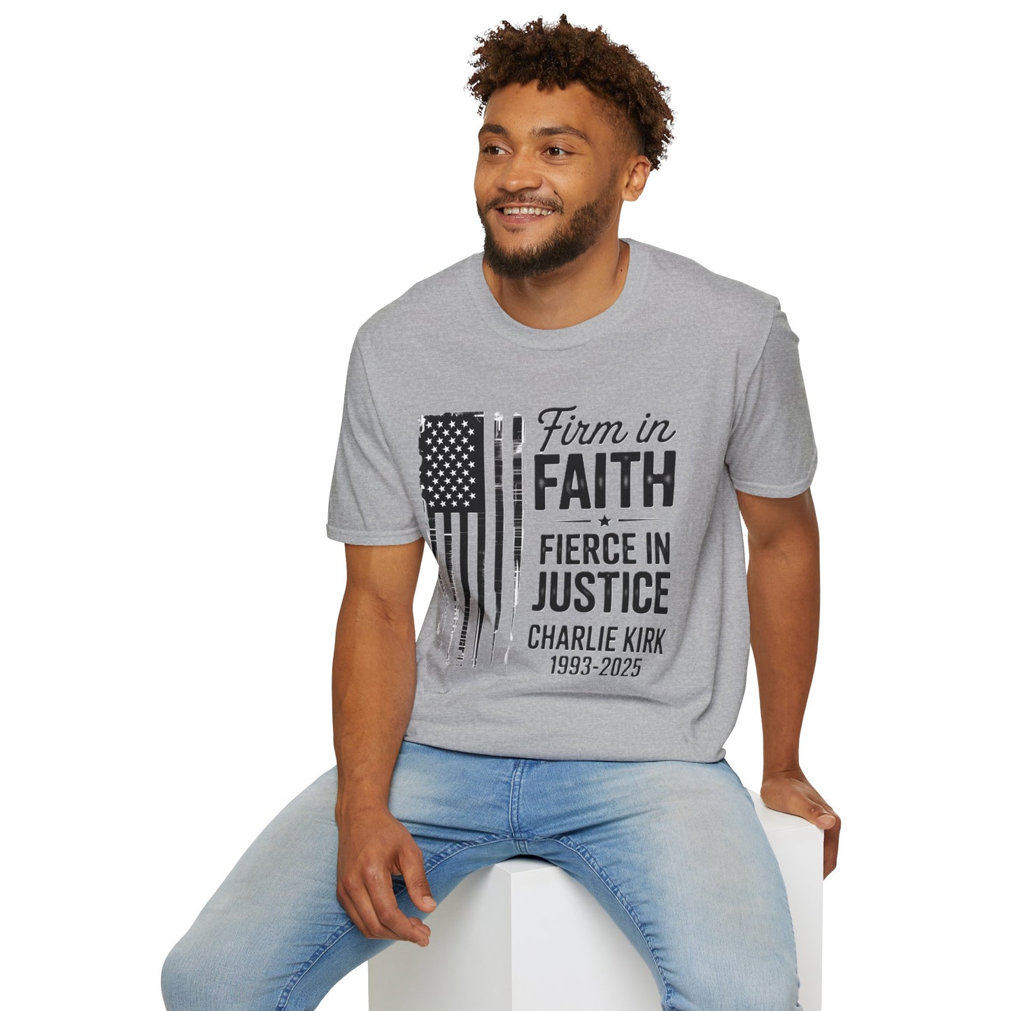Patriotic Tribute T-Shirt - Firm in Faith, Fierce in Justice - Ideal for Memorials, Gift for Veterans, Casual Wear, Independence Day, [...]