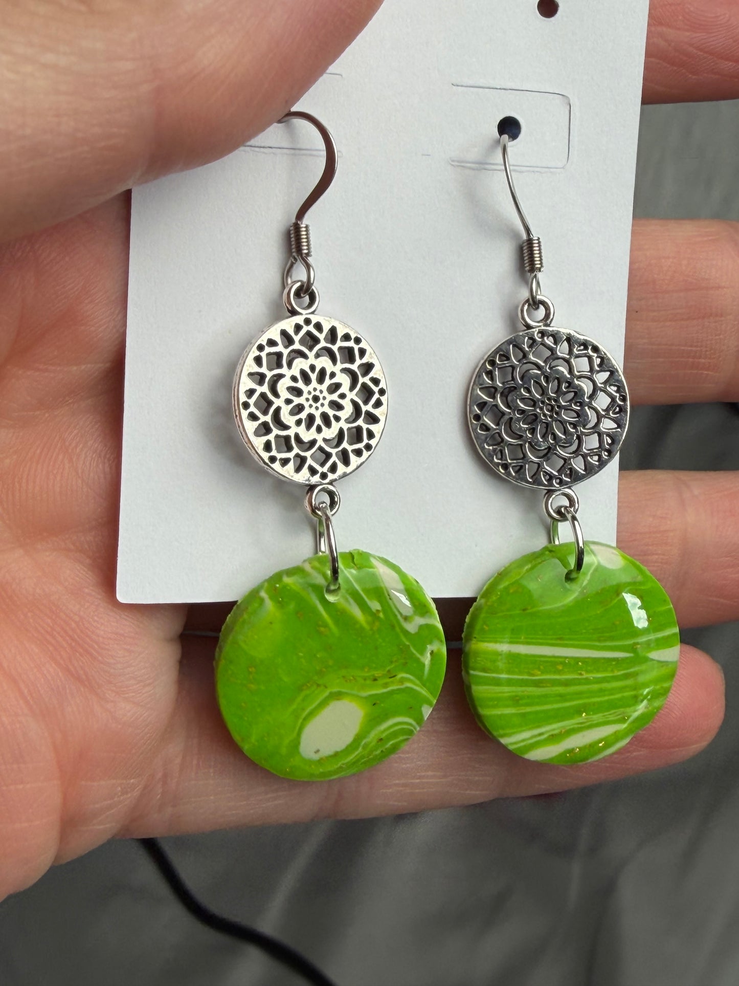 Handmade Lime Green Polymer Clay Jewelry Set | Resin Pendant Necklace & Matching Dangle Earrings | Artisan Statement Gift Set