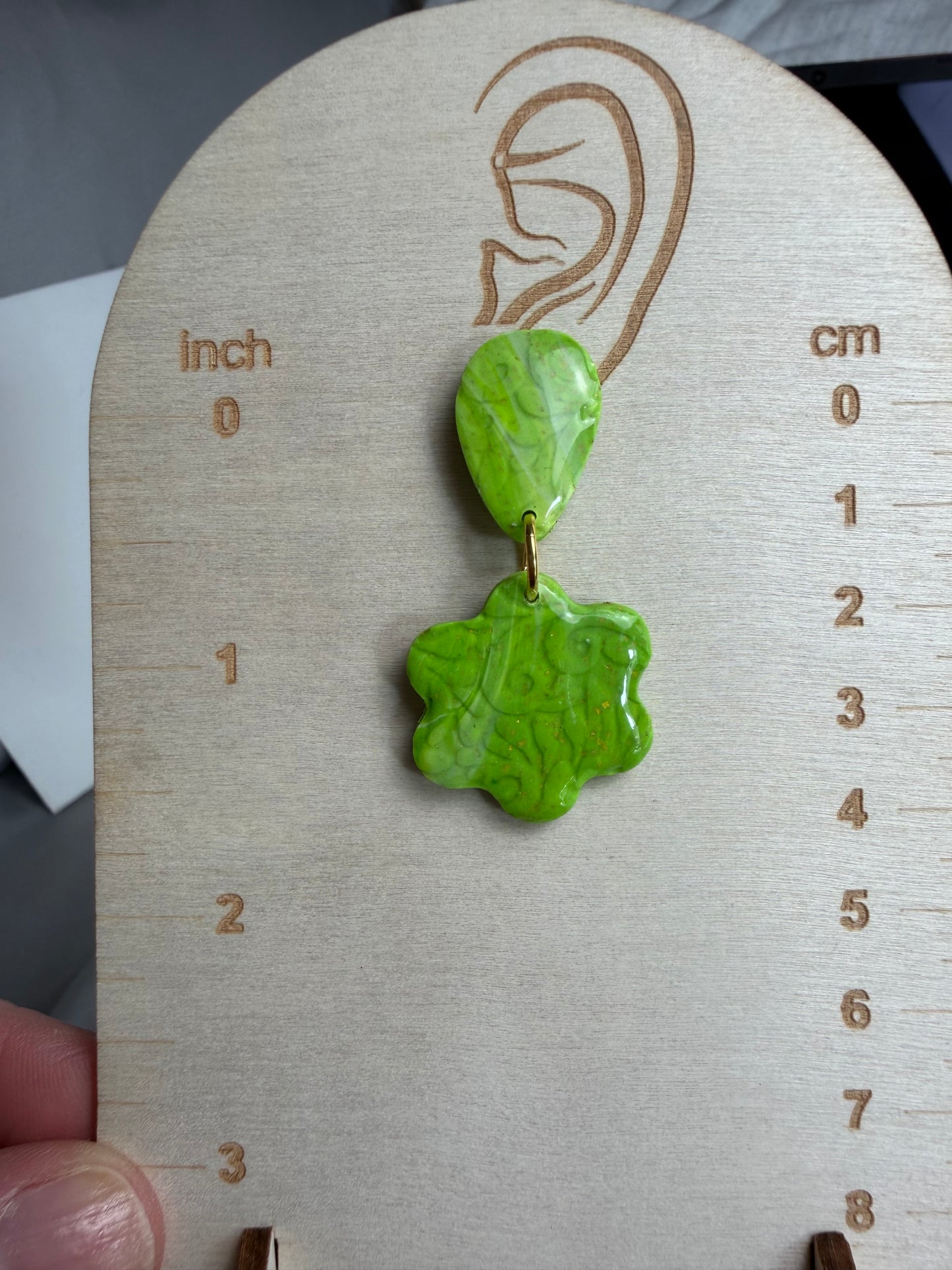 Handmade Lime Green Floral Polymer Clay & Resin Earrings | Lightweight Statement Dangle Earrings