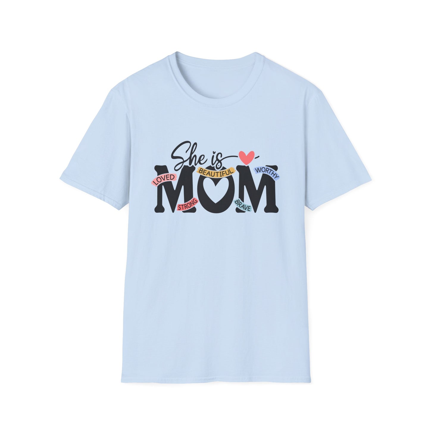 She Is Mom T-Shirt — Heart & Floral "She is MOM" Mother's Day Tee