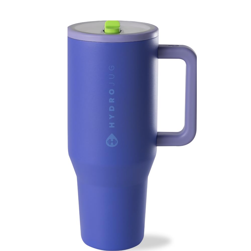 HydroJug Traveler - 32 oz Water Bottle with Handle & Flip Straw - Fits in Cup Holder, Leak Resistant Tumbler-Reusable Insulated Stainless Steel & Rubber Base - Gifts for Women & Men, Pink Sand