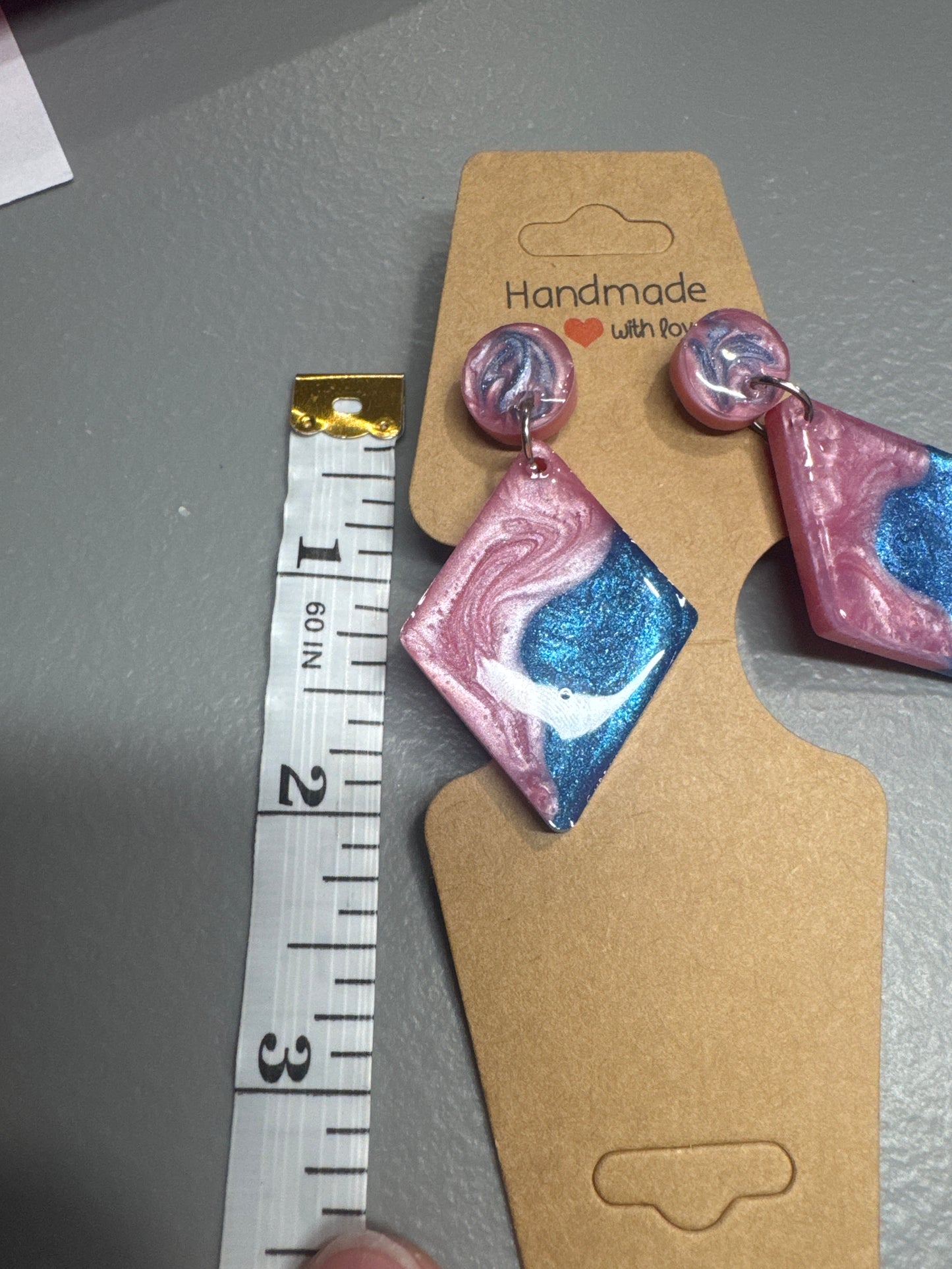 Blue and Pink Diamond Shape Resin Earrings