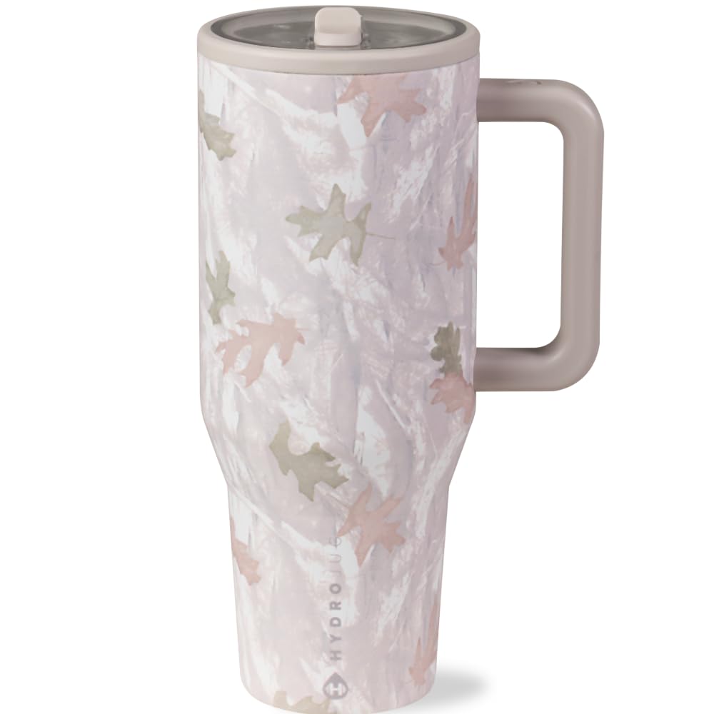 HydroJug Traveler - 32 oz Water Bottle with Handle & Flip Straw - Fits in Cup Holder, Leak Resistant Tumbler-Reusable Insulated Stainless Steel & Rubber Base - Gifts for Women & Men, Pink Sand