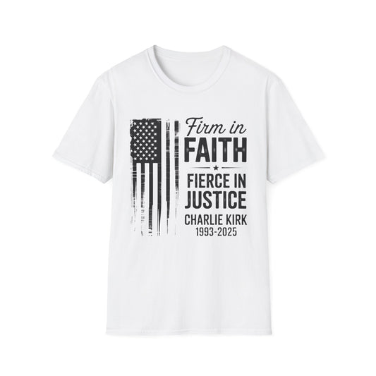 Patriotic Tribute T-Shirt - Firm in Faith, Fierce in Justice - Ideal for Memorials, Gift for Veterans, Casual Wear, Independence Day, [...]