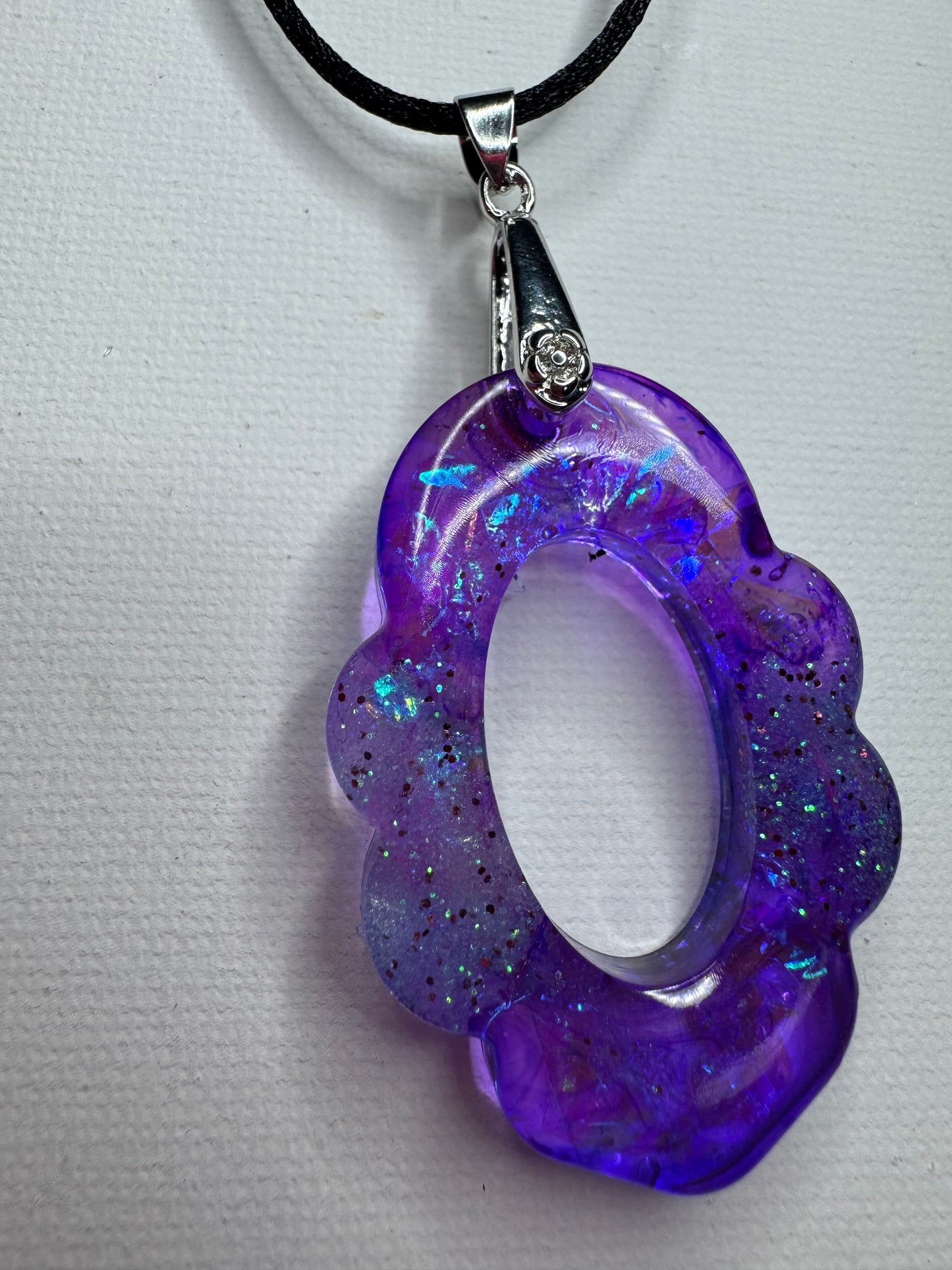 Cosmic Violet Resin Halo Pendant Necklace