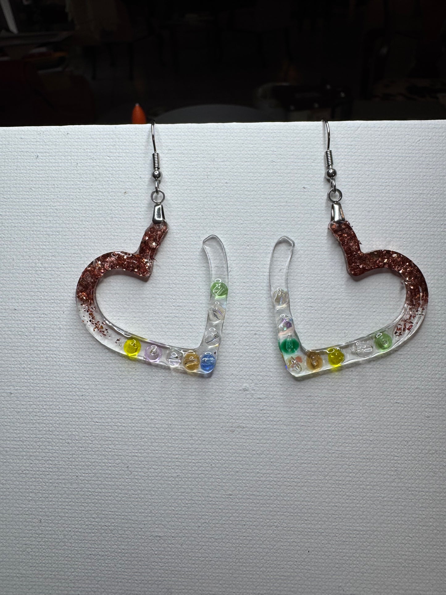 Copper Spark Heart Resin Earrings