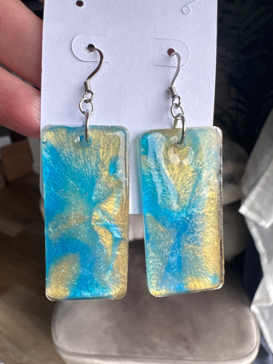 Golden Blue Resin Earrings