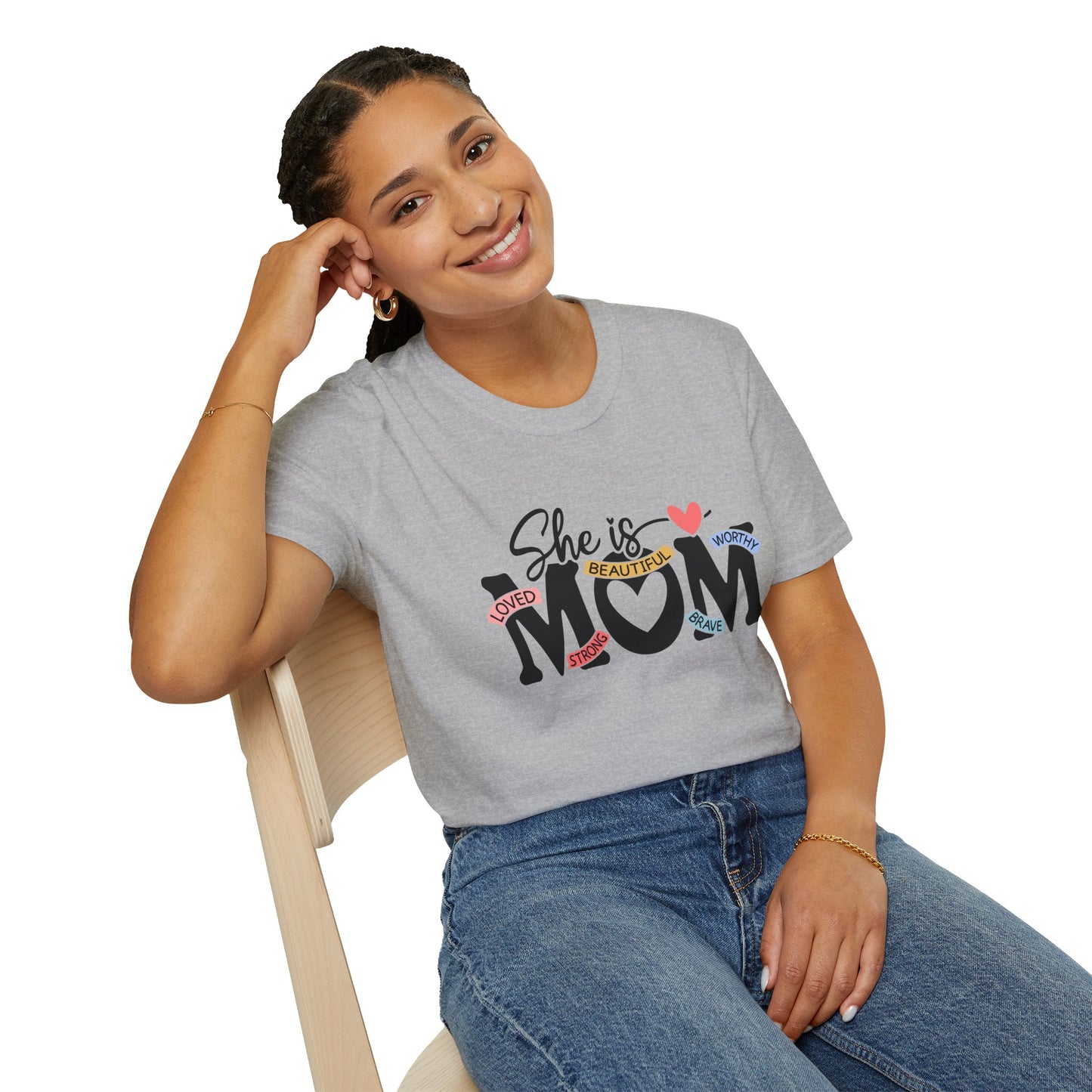 She Is Mom T-Shirt — Heart & Floral "She is MOM" Mother's Day Tee