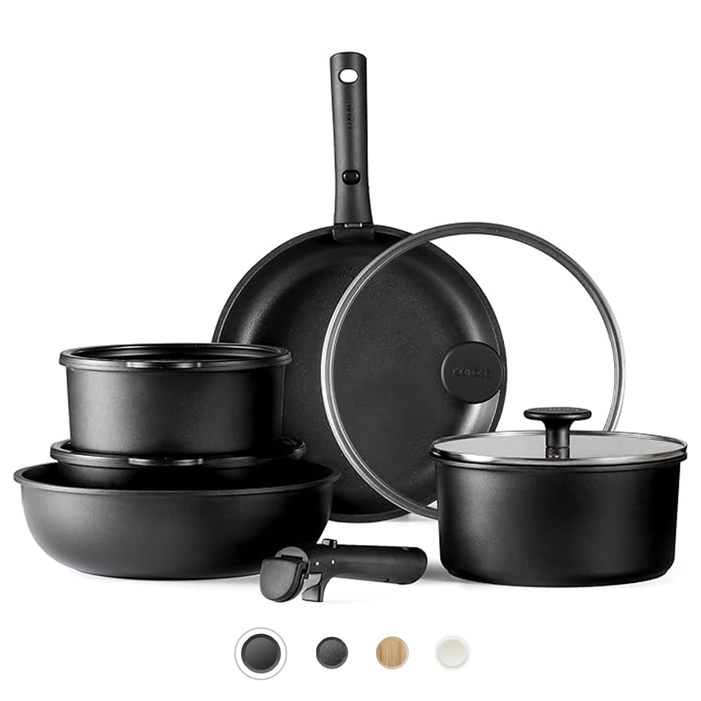 CAROTE 11pcs Pots and Pans Set, Nonstick Cookware Detachable/Removable Handle, Induction RV Kitchen Set, Oven Safe, Cream White