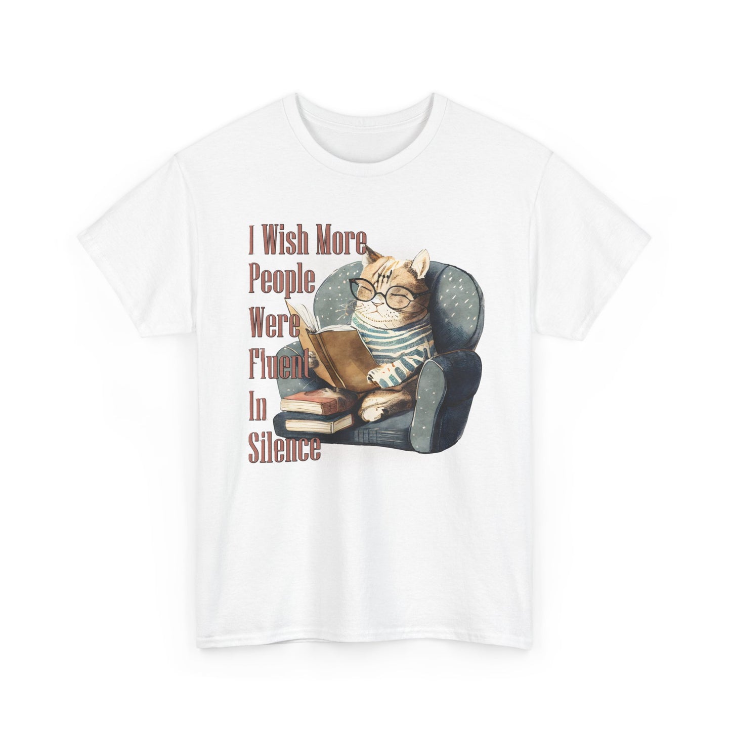 Charming Cat Reading Tee, Funny Cat Lover Shirt, Silent Reader Gift, Cozy Everyday Wear, Unisex Cotton Top