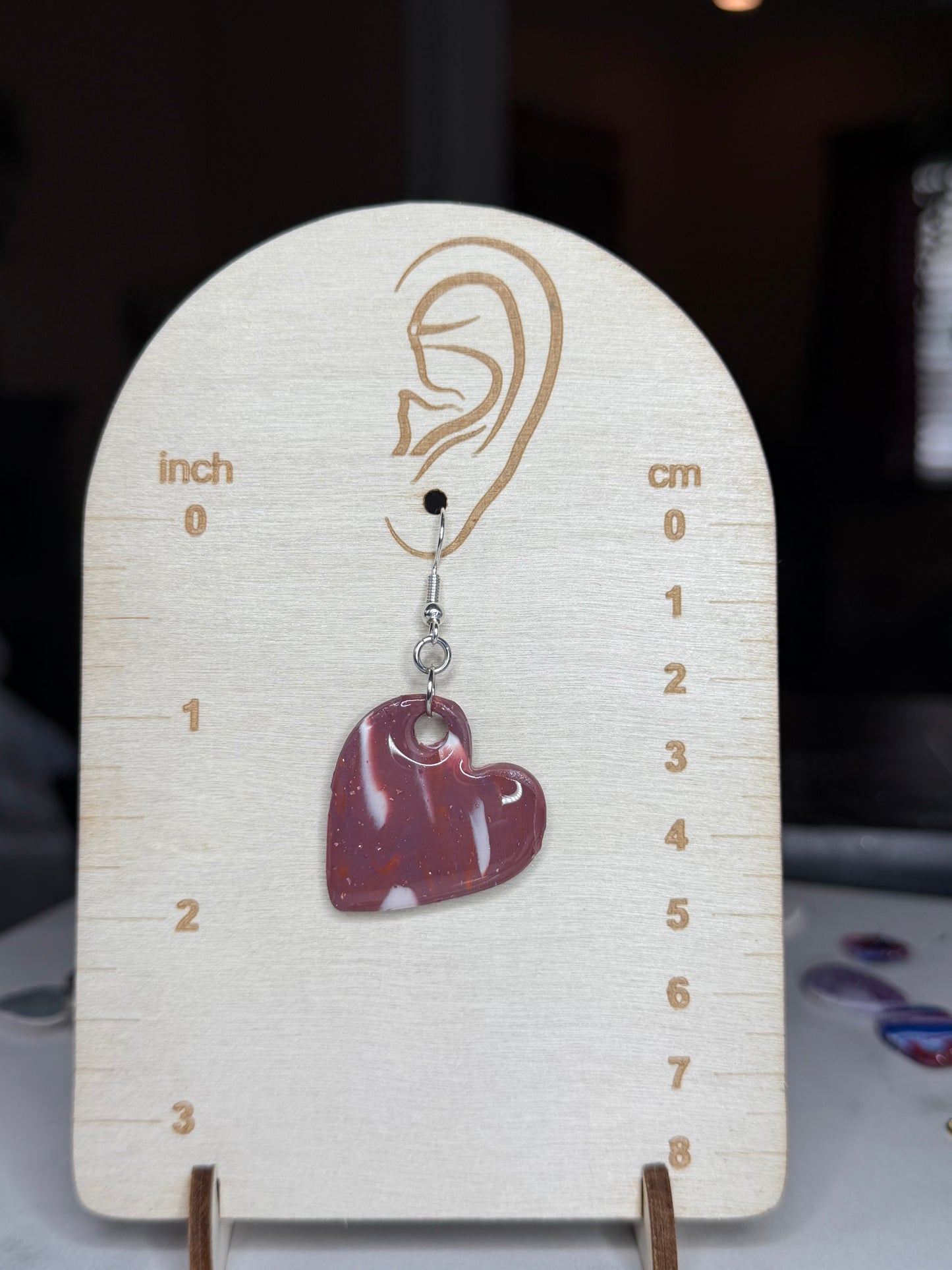 Handmade Marbled Heart Necklace & Earrings Set | Burgundy Clay Jewelry Gift for Her