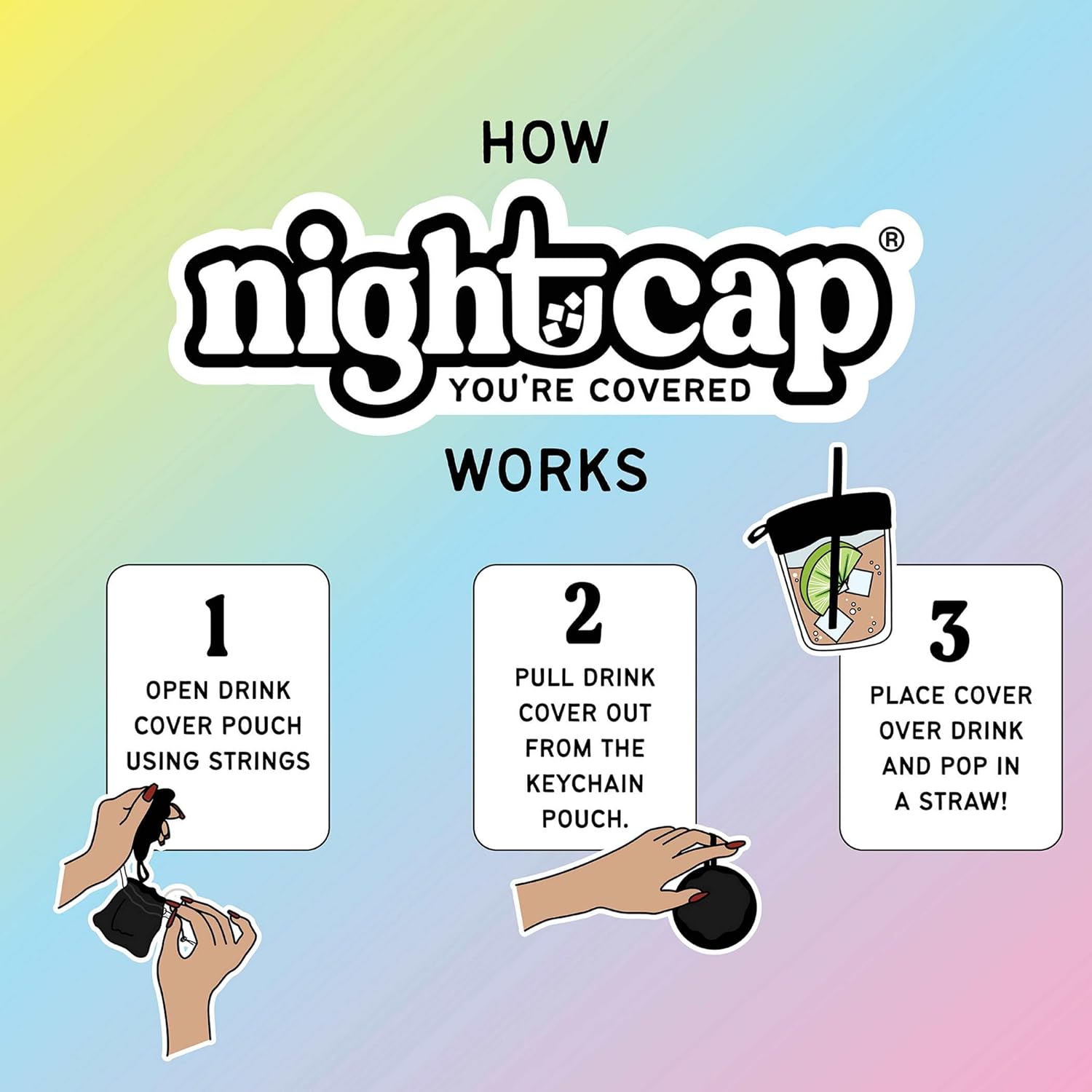 Nightcap Keychain - The Reusable Drink Spiking Prevention Accessory - Conveniently Attach the Key Ring Key Chain Pouch to Your Keys, Handbags, or Purse for Quick Access 2pk