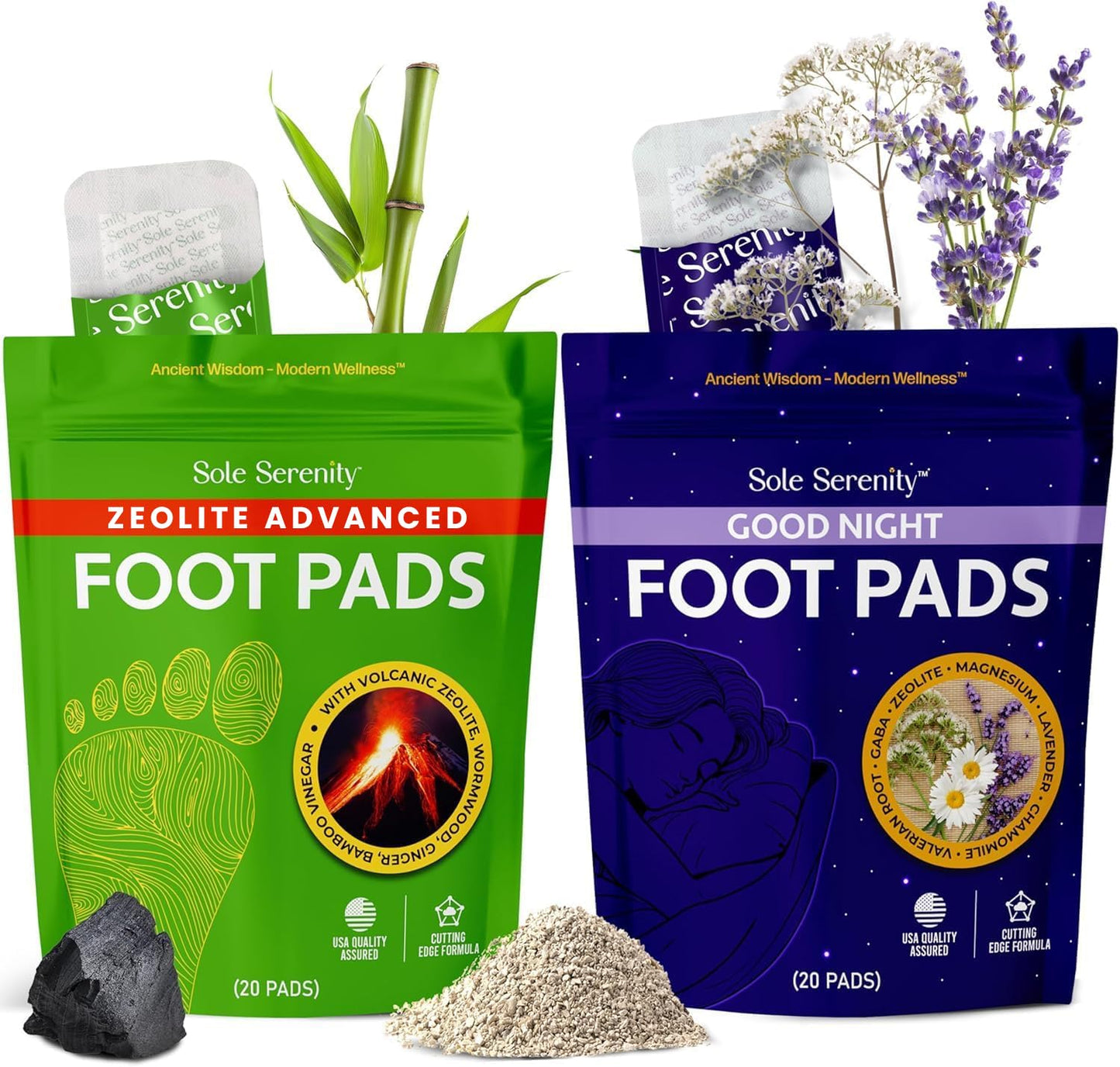 Sole Serenity Foot Pads - Zeolite Mineral, Ginger Root, Wormwood, Bamboo Vinegar, Foot Spa for Tired Feet (Good Night - 1 Pack)