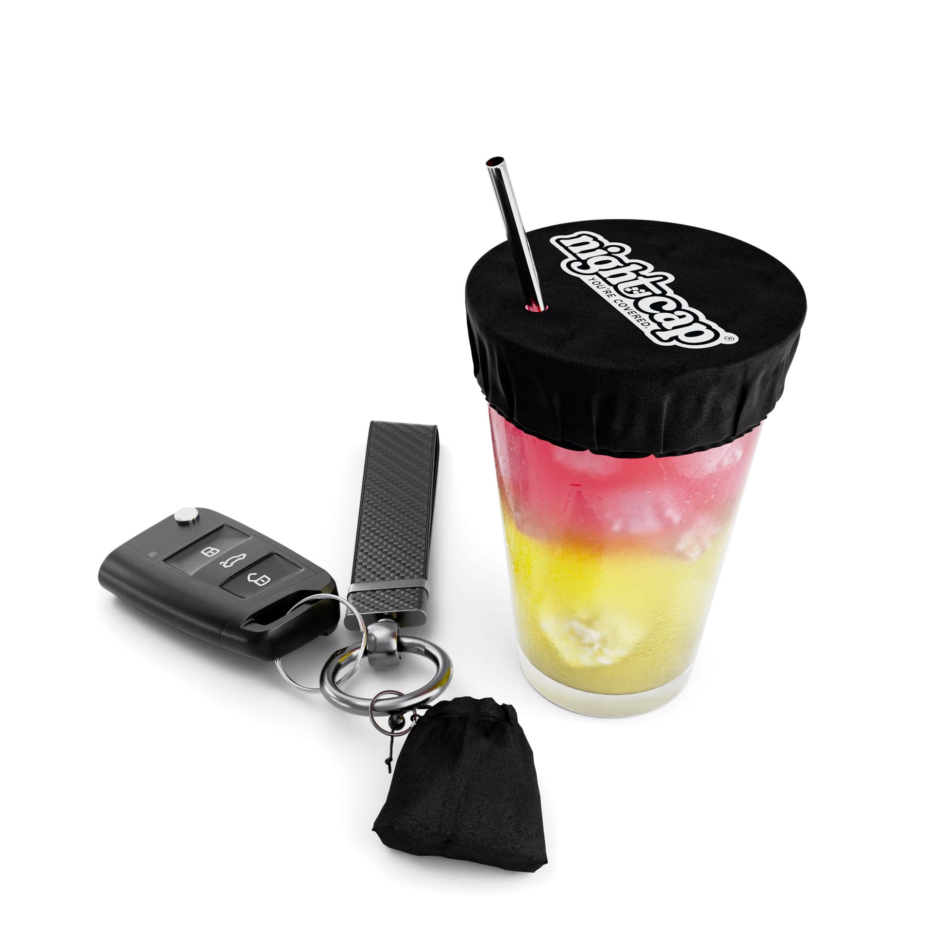 Nightcap Keychain - The Reusable Drink Spiking Prevention Accessory - Conveniently Attach the Key Ring Key Chain Pouch to Your Keys, Handbags, or Purse for Quick Access 2pk