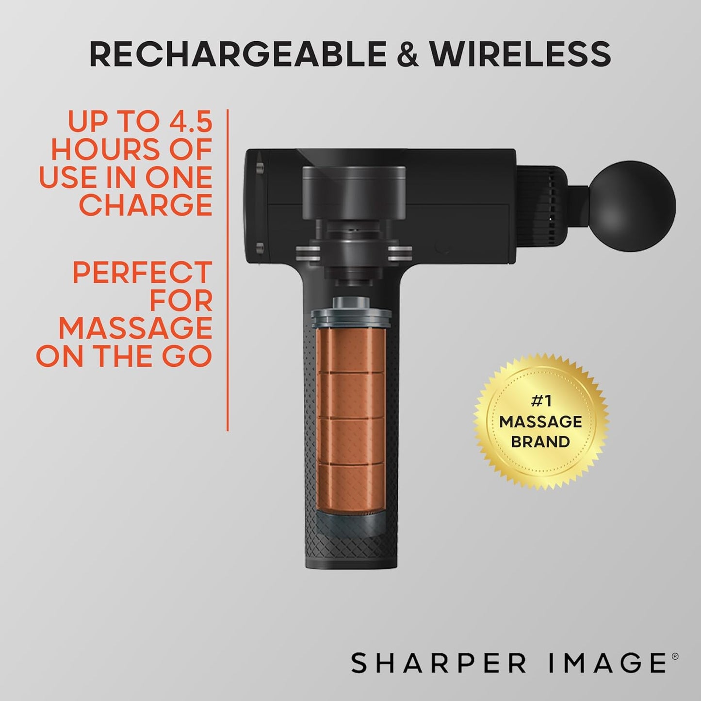 Sharper Image Powerboost Massage Gun – 5 Attachments, 6 Speeds| Ergonomic Deep Tissue Percussion Massager| Full Body Muscle Recovery & Pain Relief| Shoulder & Back Massage Tool| Wellness Gift