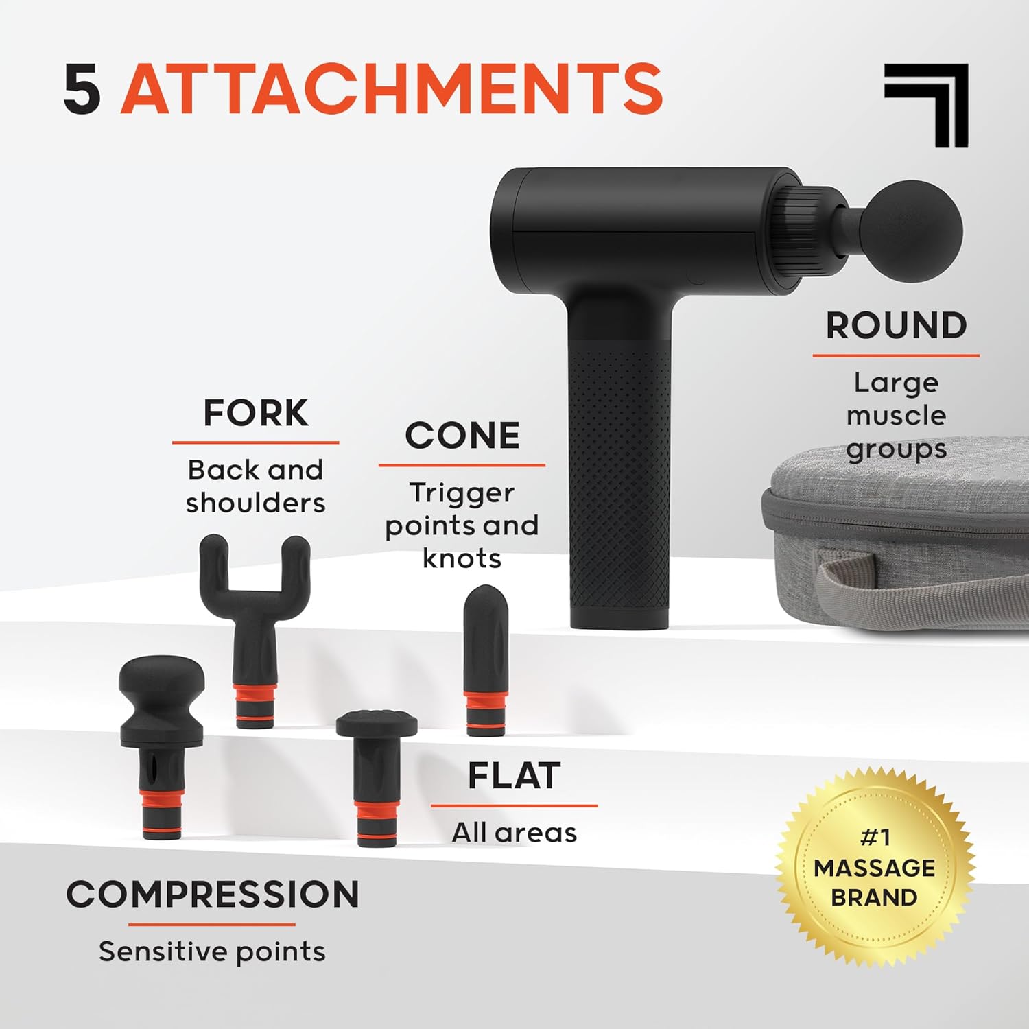Sharper Image Powerboost Massage Gun – 5 Attachments, 6 Speeds| Ergonomic Deep Tissue Percussion Massager| Full Body Muscle Recovery & Pain Relief| Shoulder & Back Massage Tool| Wellness Gift