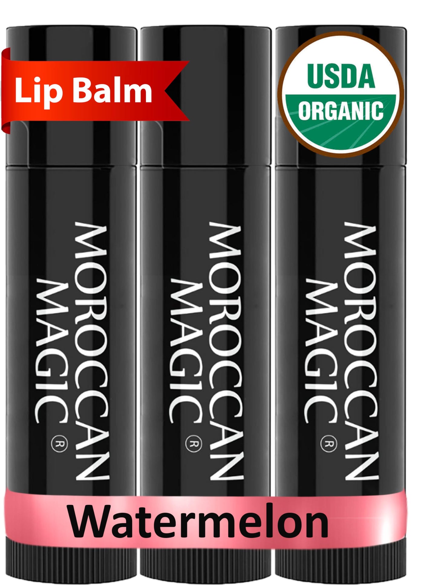 Moroccan Magic Organic Peppermint Eucalyptus Lip Balm 3 Pack | Ultra-Hydrating Argan & Essential Oil Lip Moisturizer + Vitamin E | Natural Mint Chapstick for Dry Lips | Non-Toxic | Organic Lip Balm