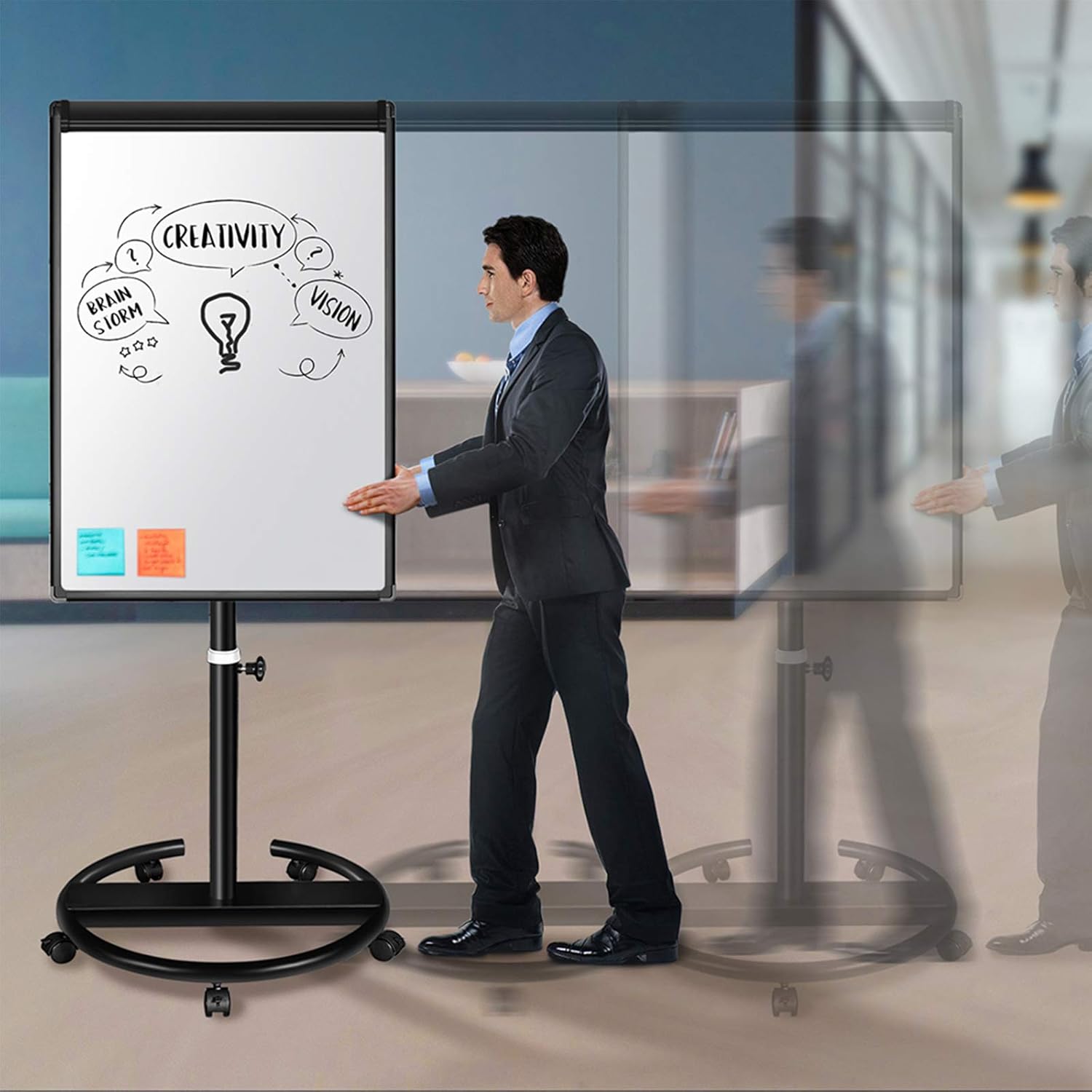 maxtek Mobile Dry Erase Board – 40x28 inches Magnetic Portable Whiteboard Stand Easel White Board Flipchart Easel Board with 25 Sheets Paper Pad