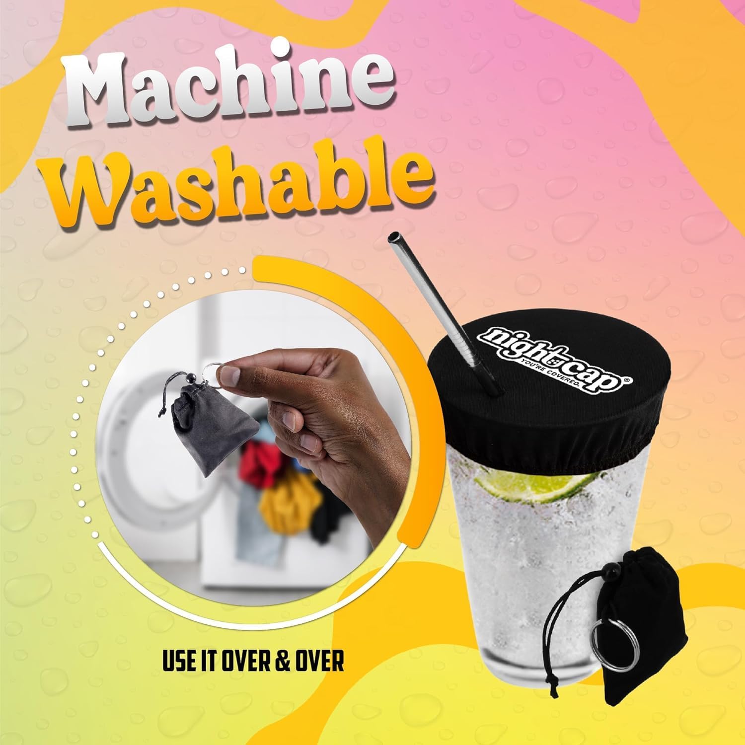 Nightcap Keychain - The Reusable Drink Spiking Prevention Accessory - Conveniently Attach the Key Ring Key Chain Pouch to Your Keys, Handbags, or Purse for Quick Access 2pk