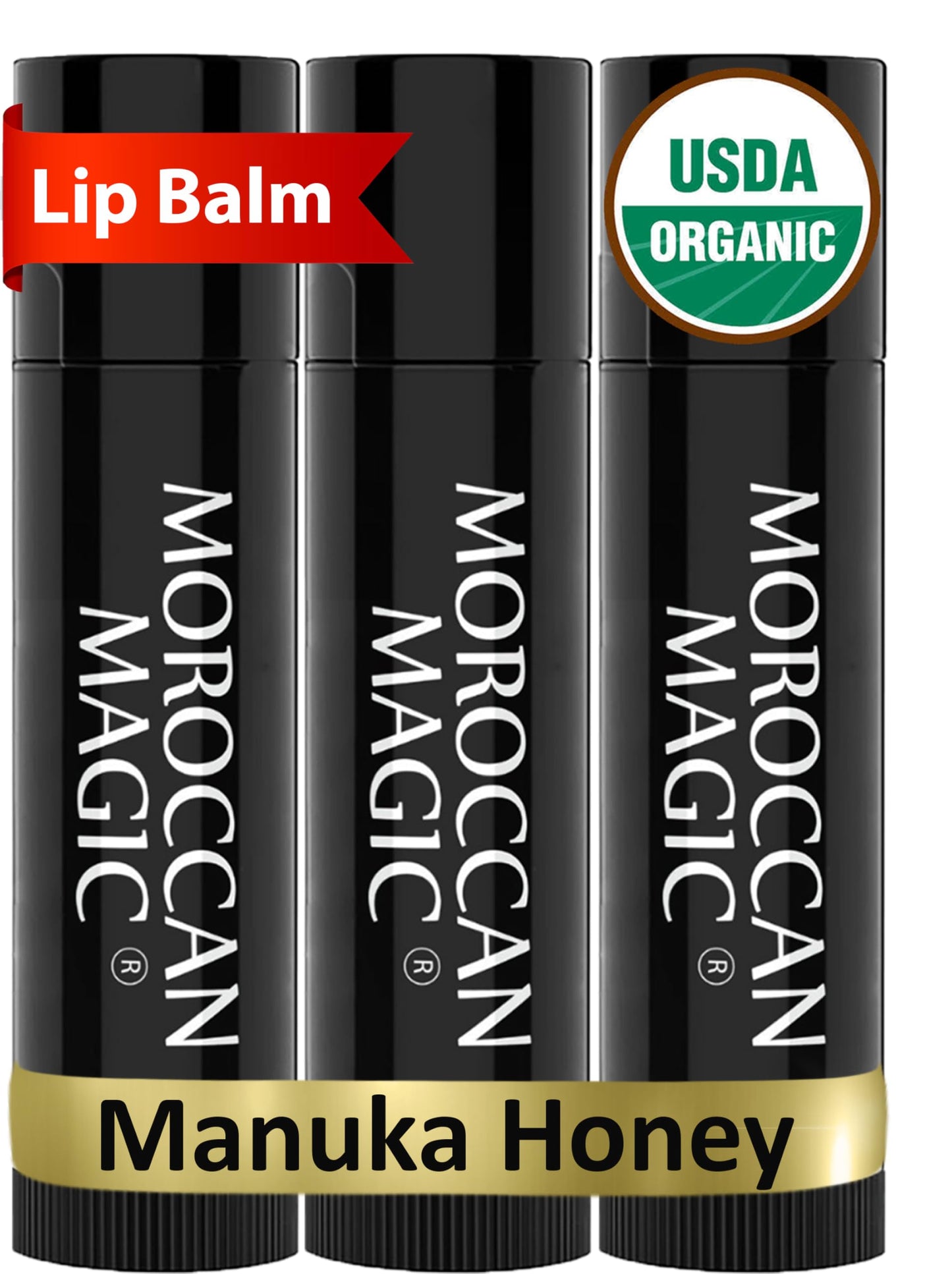 Moroccan Magic Organic Peppermint Eucalyptus Lip Balm 3 Pack | Ultra-Hydrating Argan & Essential Oil Lip Moisturizer + Vitamin E | Natural Mint Chapstick for Dry Lips | Non-Toxic | Organic Lip Balm