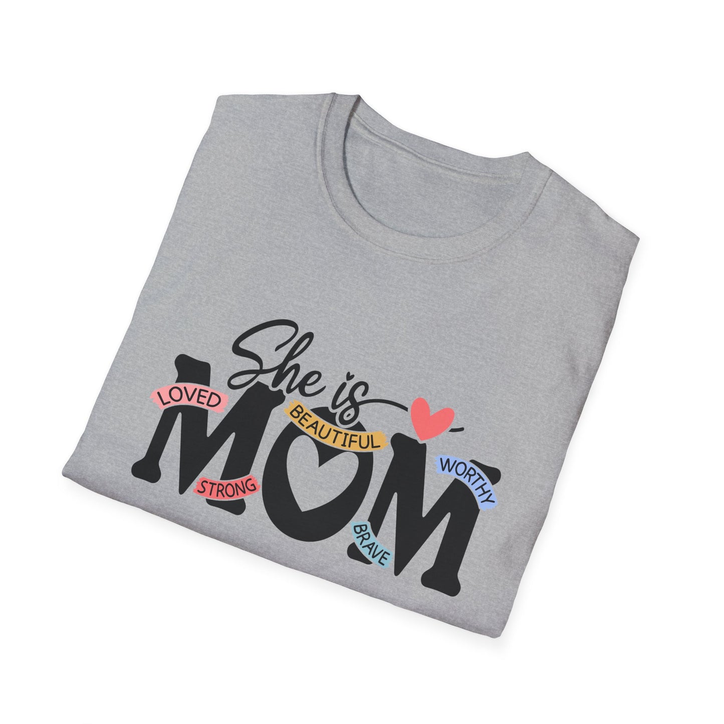 She Is Mom T-Shirt — Heart & Floral "She is MOM" Mother's Day Tee