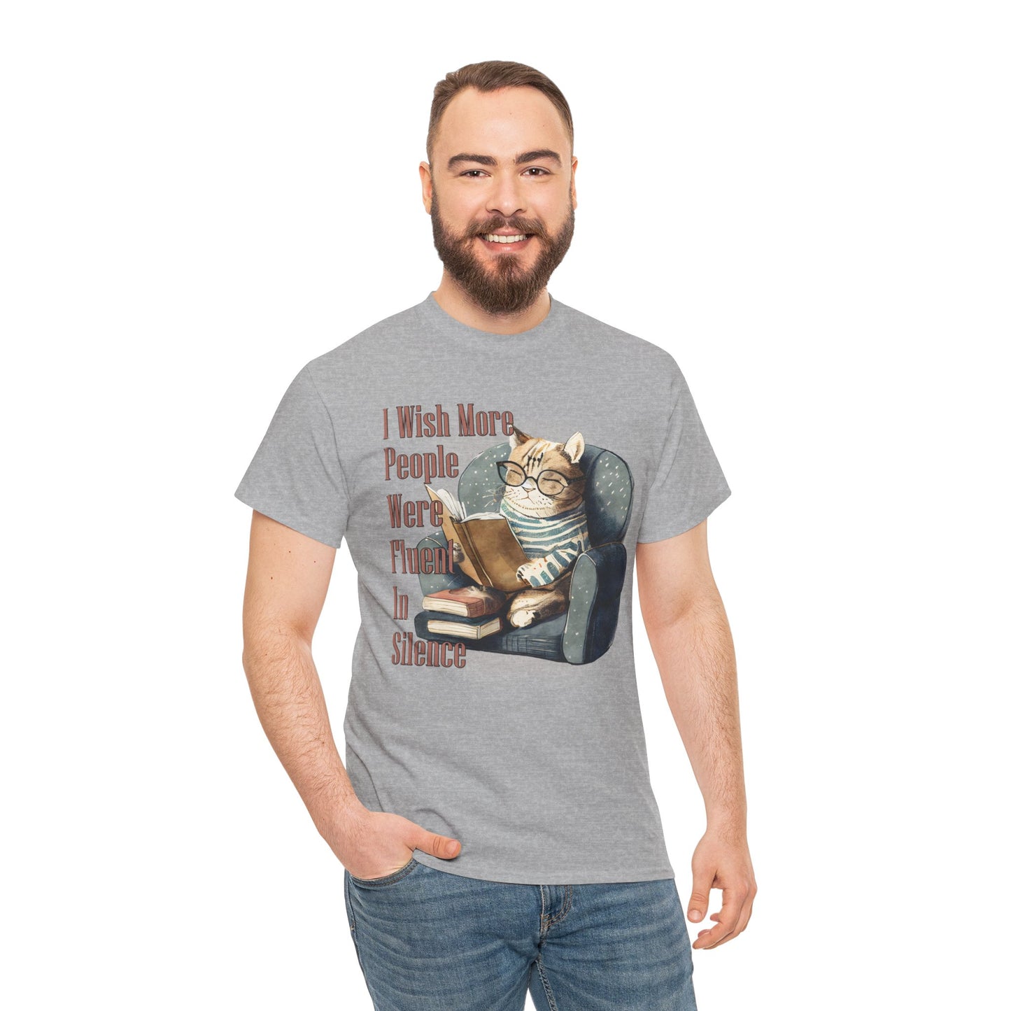 Charming Cat Reading Tee, Funny Cat Lover Shirt, Silent Reader Gift, Cozy Everyday Wear, Unisex Cotton Top