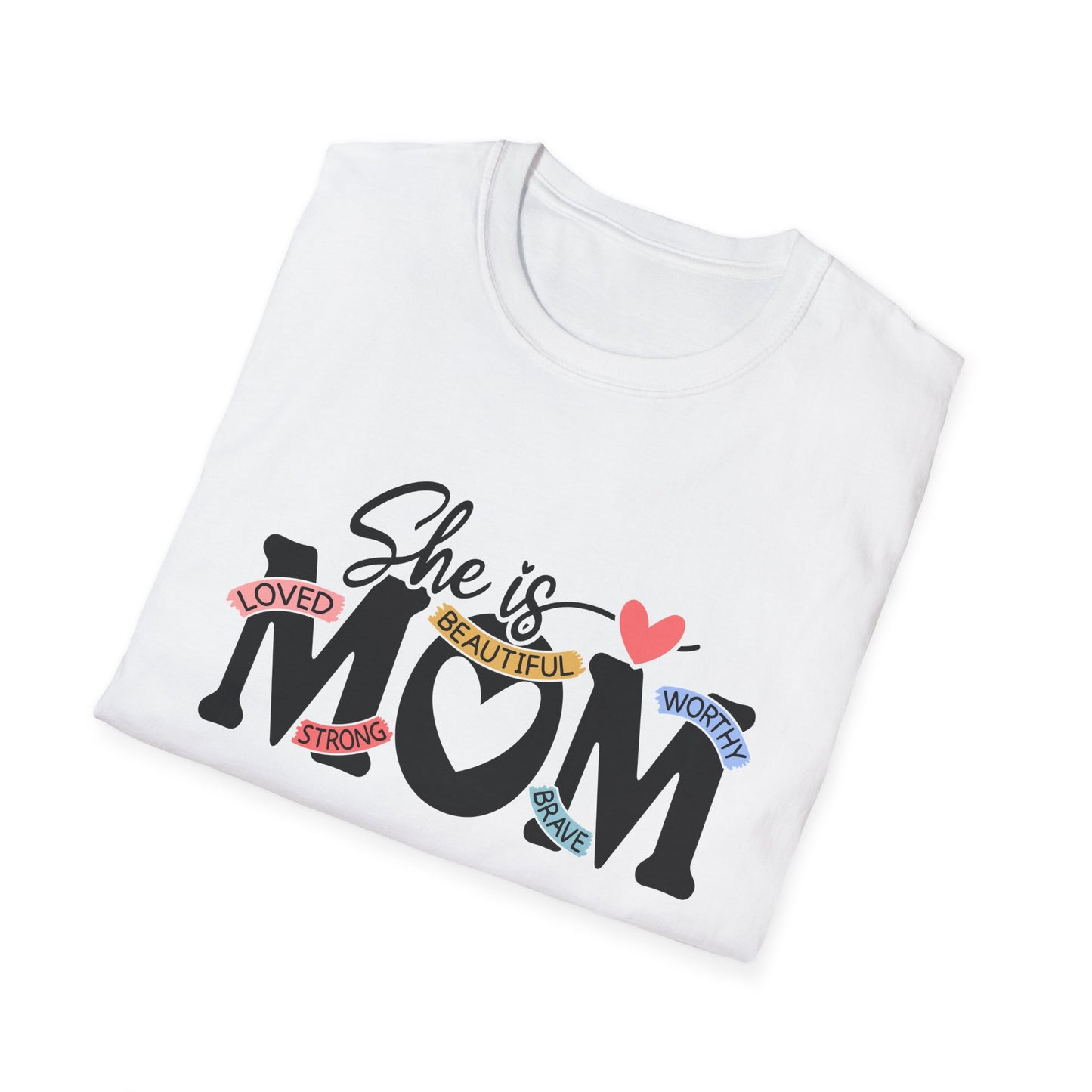 She Is Mom T-Shirt — Heart & Floral "She is MOM" Mother's Day Tee