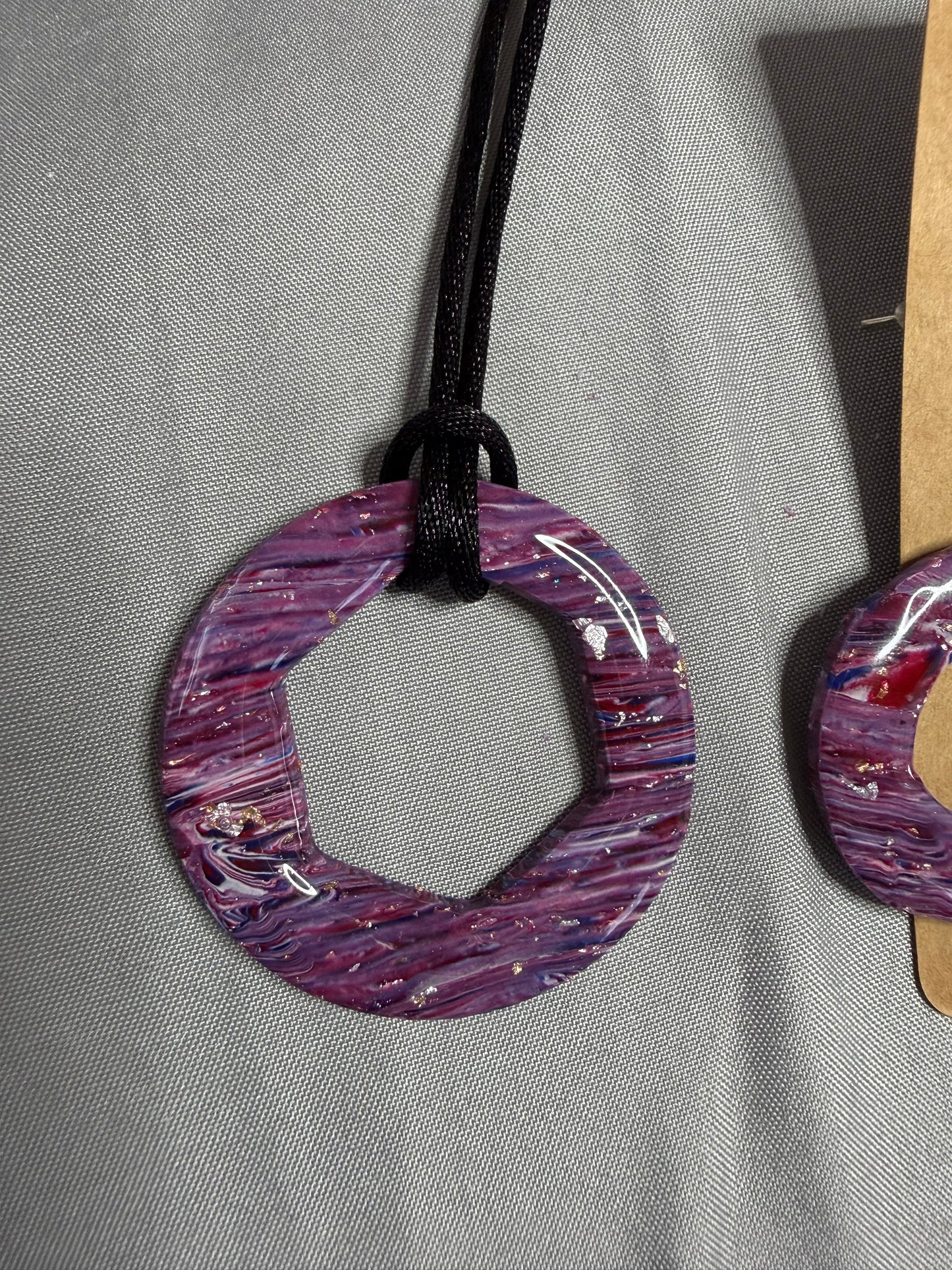 Handmade Purple Marbled Polymer Clay Jewelry Set | Resin Earrings & Matching Pendant Necklace | Lightweight Artisan Gift for Her