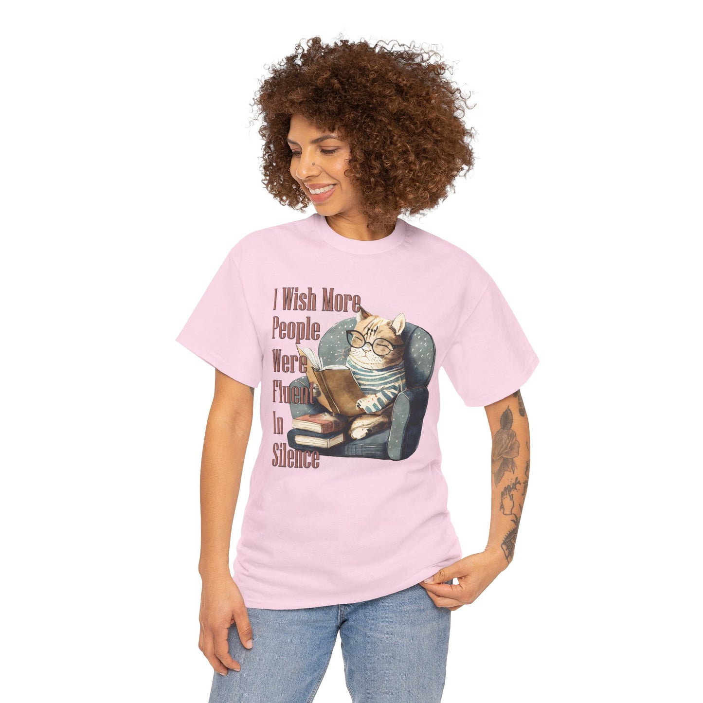 Charming Cat Reading Tee, Funny Cat Lover Shirt, Silent Reader Gift, Cozy Everyday Wear, Unisex Cotton Top