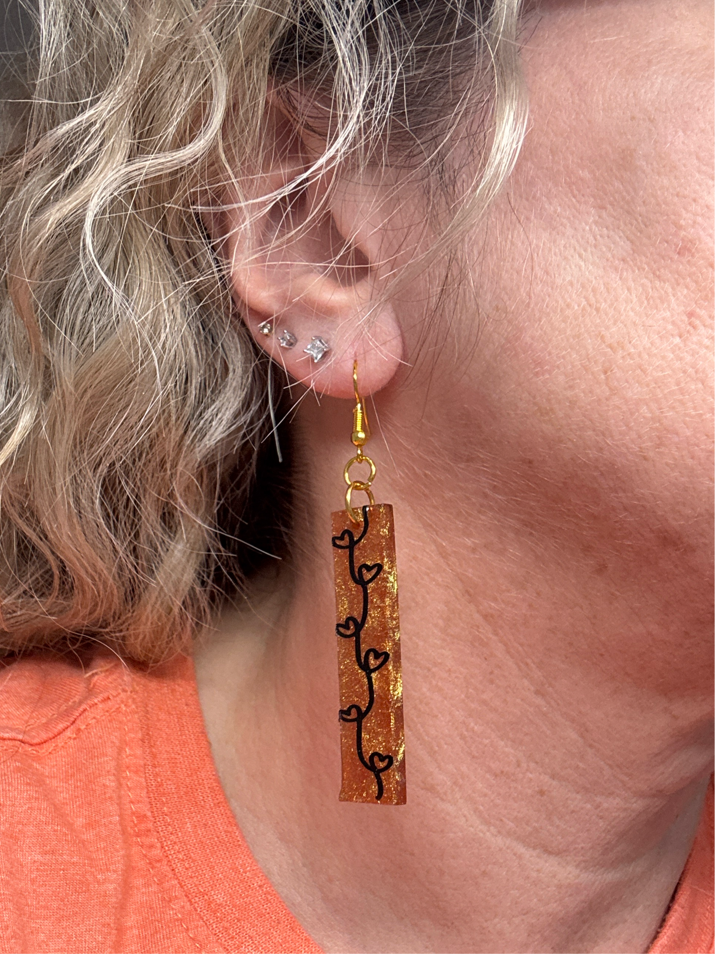 Hearts in Gold Glitter Resin Earrings