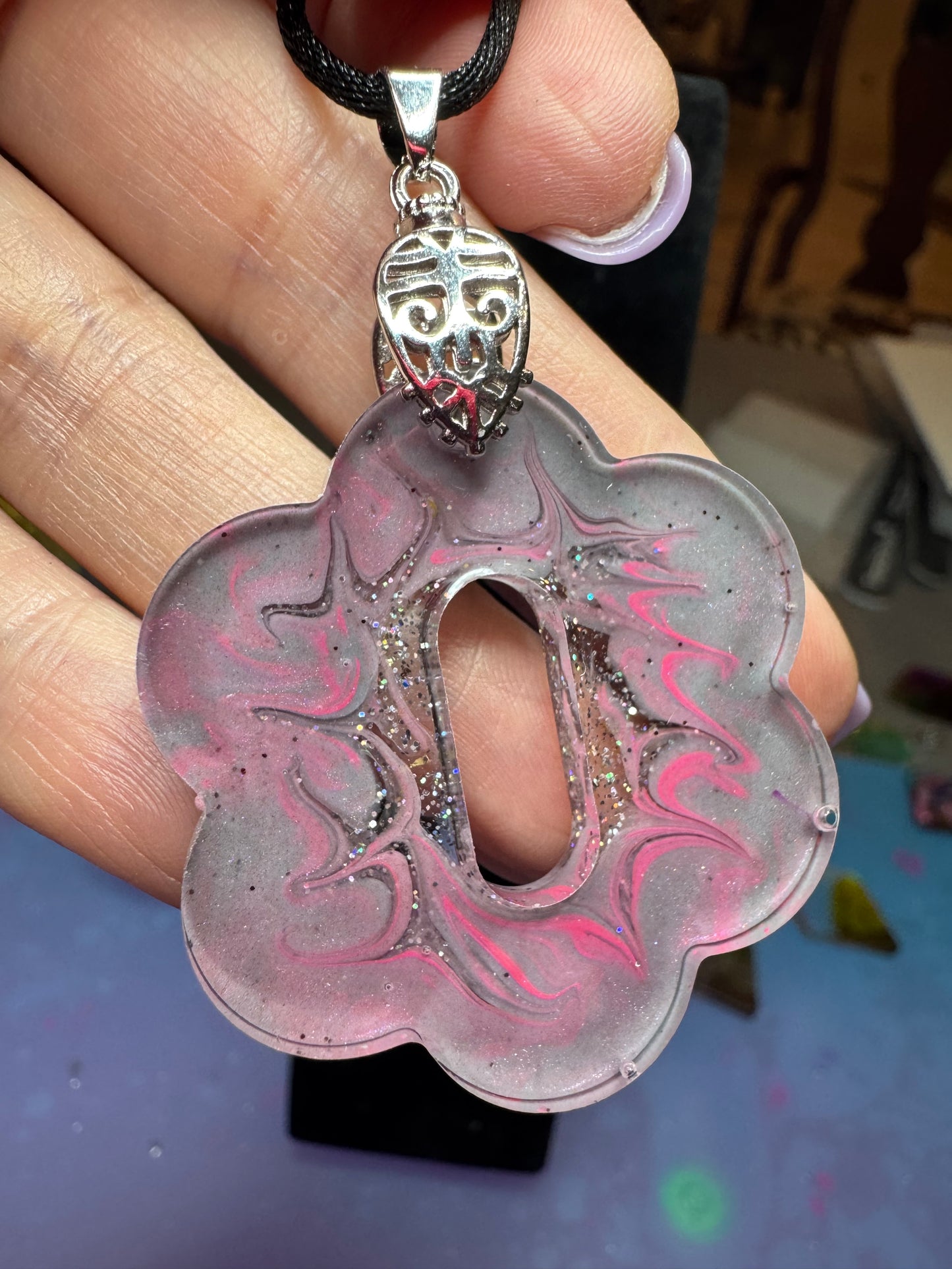 Blush Storm Resin Bloom Pendant Necklace