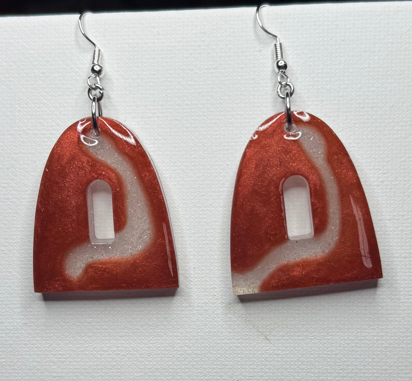 Crimson Swirl Resin Arch Earrings