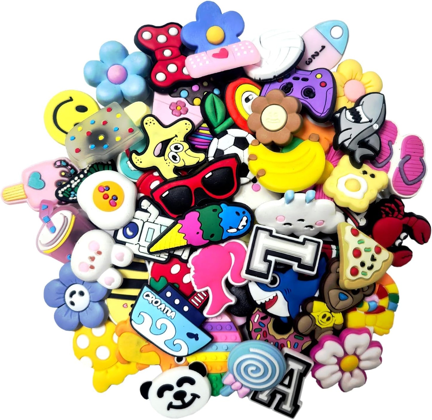 Lot of 30,50,100 Cartoon Random Bulk Shoe Charms and pins - Cool and Cute - PVC - for Sandals and Shoe Decoration