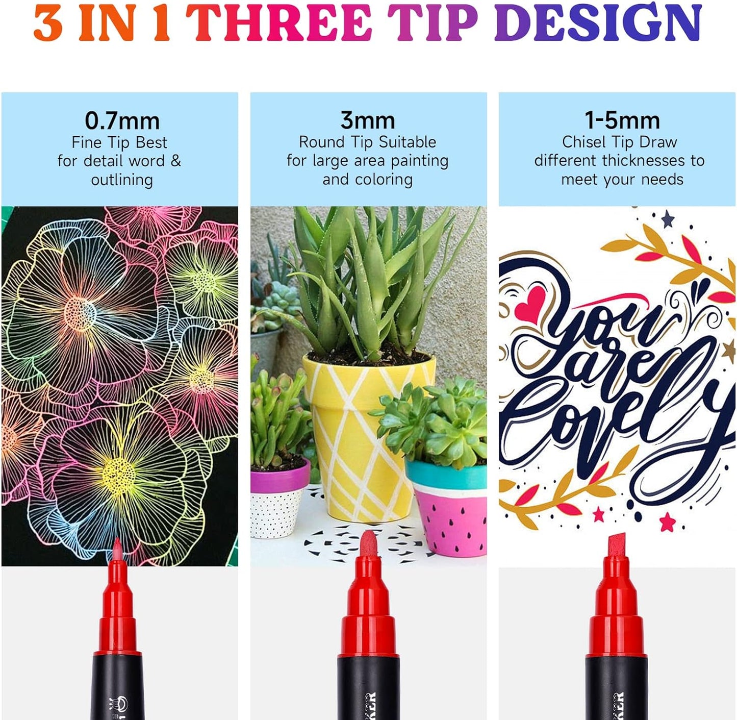 LET'S RESIN 12 Colors Acrylic Paint Markers, 3 Tips Multi-Purpose & High-Capacity Acrylic Paint Pens, Perfect Resin Supplies for Resin Crafts, Rock, Stone, Canvas, Glass, DIY Making Art Supplies