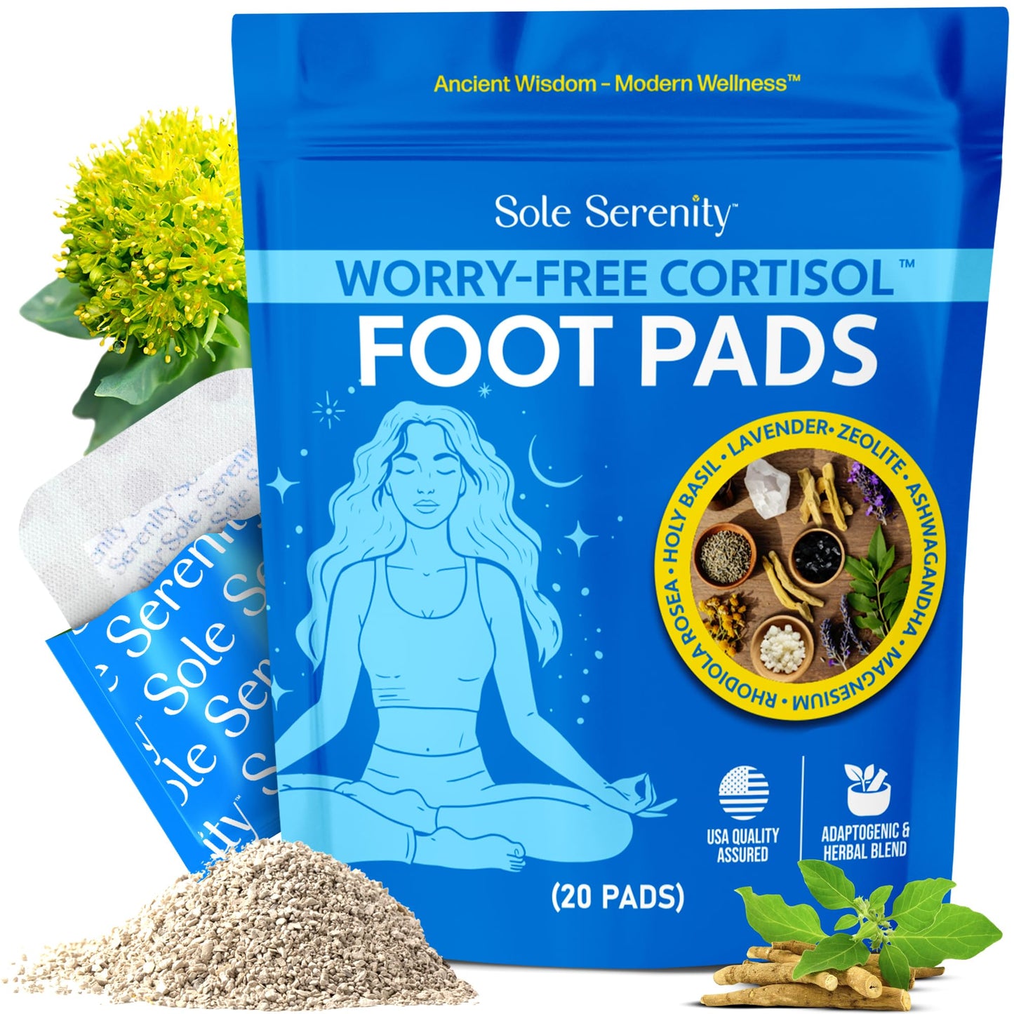Sole Serenity Foot Pads - Zeolite Mineral, Ginger Root, Wormwood, Bamboo Vinegar, Foot Spa for Tired Feet (Good Night - 1 Pack)