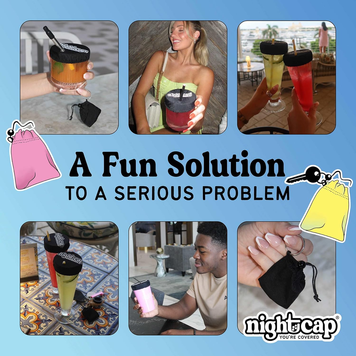 Nightcap Keychain - The Reusable Drink Spiking Prevention Accessory - Conveniently Attach the Key Ring Key Chain Pouch to Your Keys, Handbags, or Purse for Quick Access 2pk
