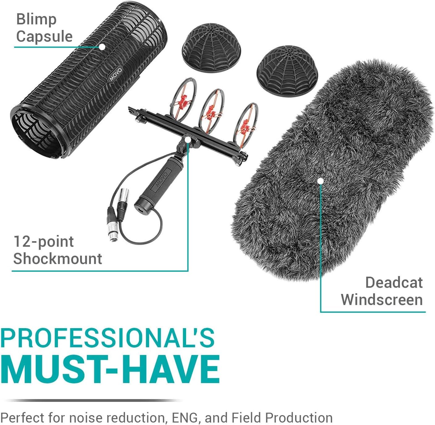 Movo X3-II XLR Shotgun Microphone, CMP-25 Boom Pole & BWS1000 Wind Blimp Bundle