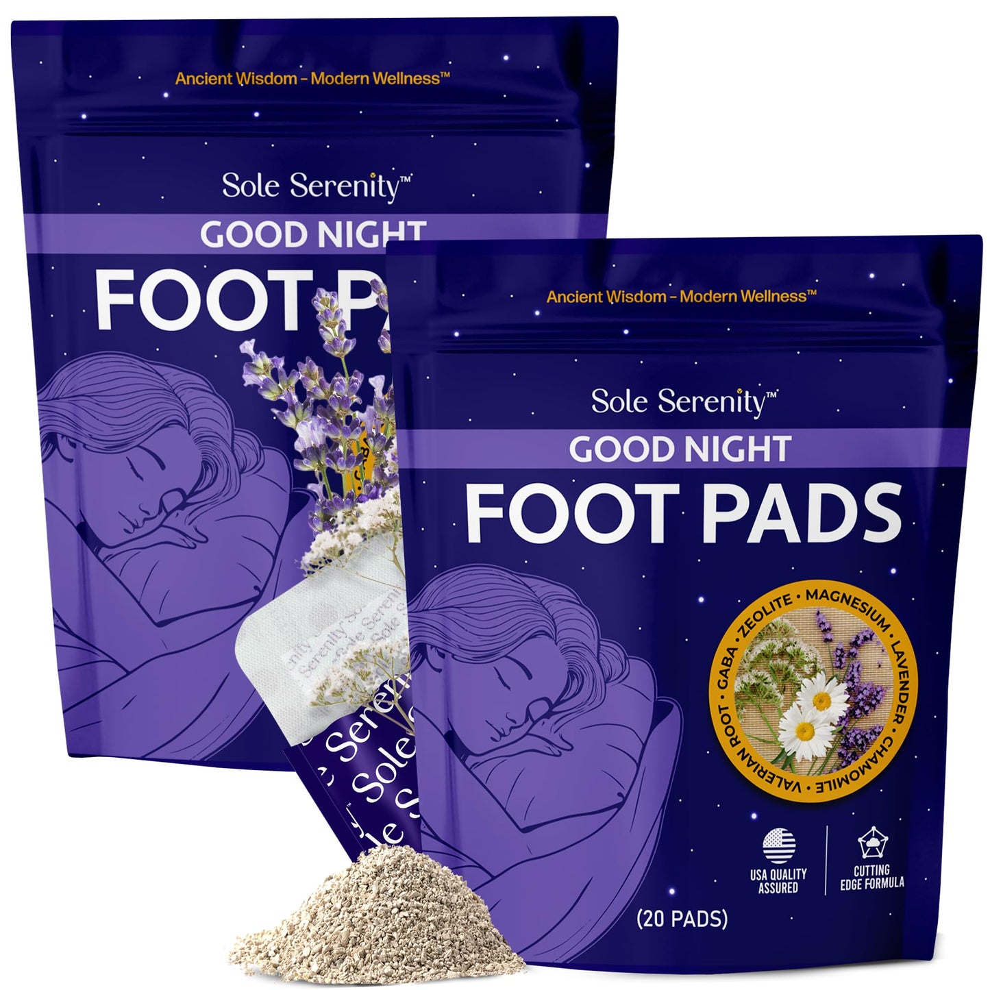 Sole Serenity Foot Pads - Zeolite Mineral, Ginger Root, Wormwood, Bamboo Vinegar, Foot Spa for Tired Feet (Good Night - 1 Pack)