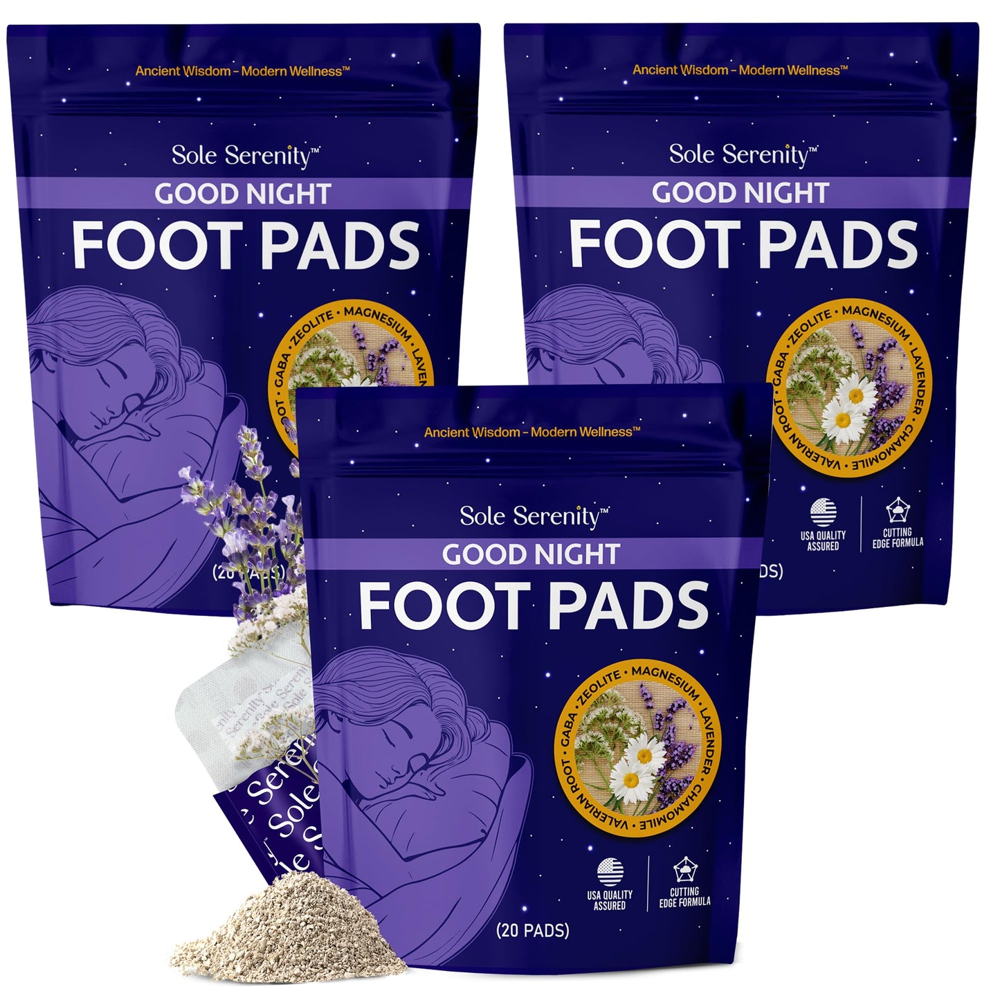 Sole Serenity Foot Pads - Zeolite Mineral, Ginger Root, Wormwood, Bamboo Vinegar, Foot Spa for Tired Feet (Good Night - 1 Pack)