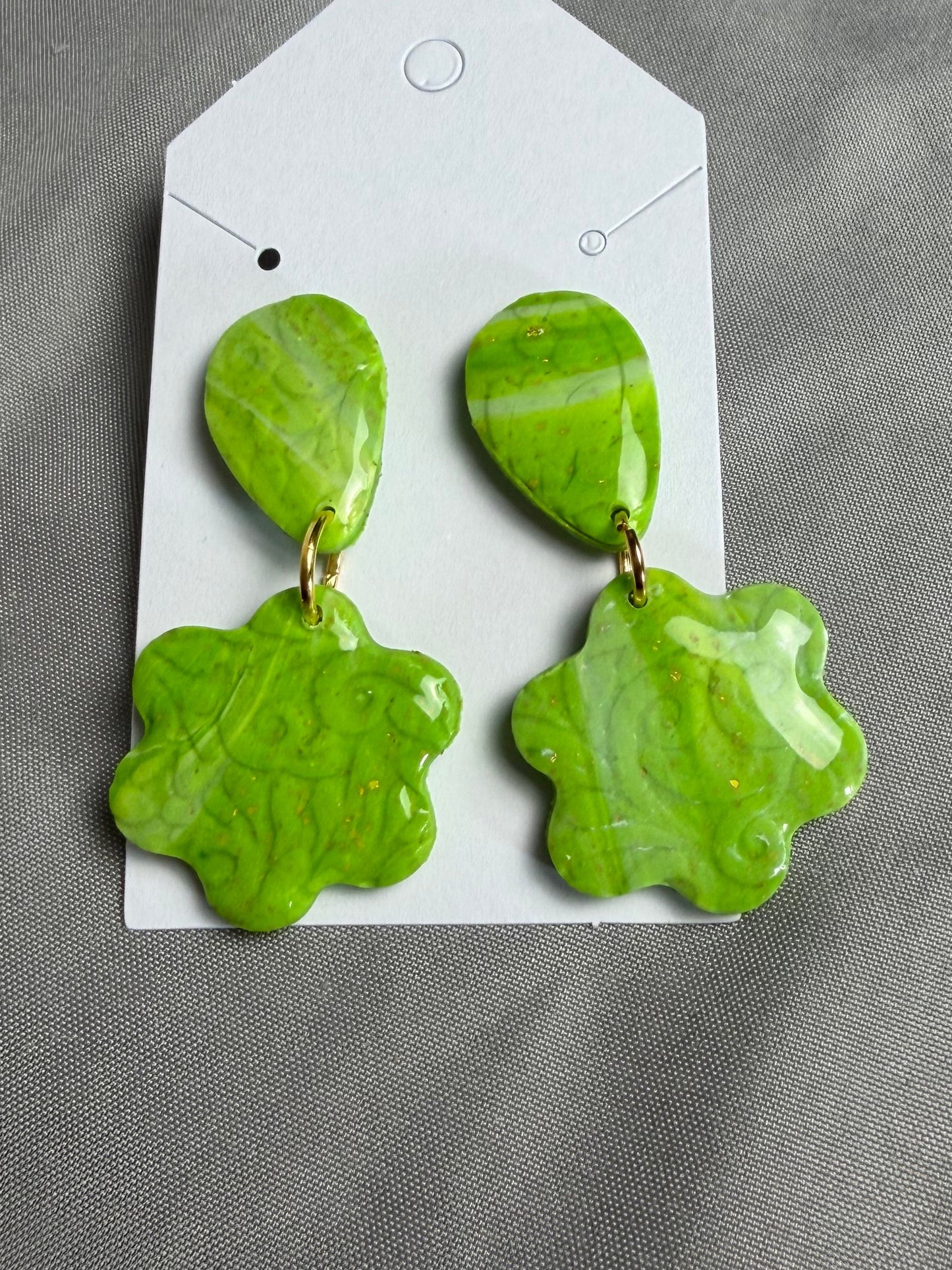 Handmade Lime Green Floral Polymer Clay & Resin Earrings | Lightweight Statement Dangle Earrings