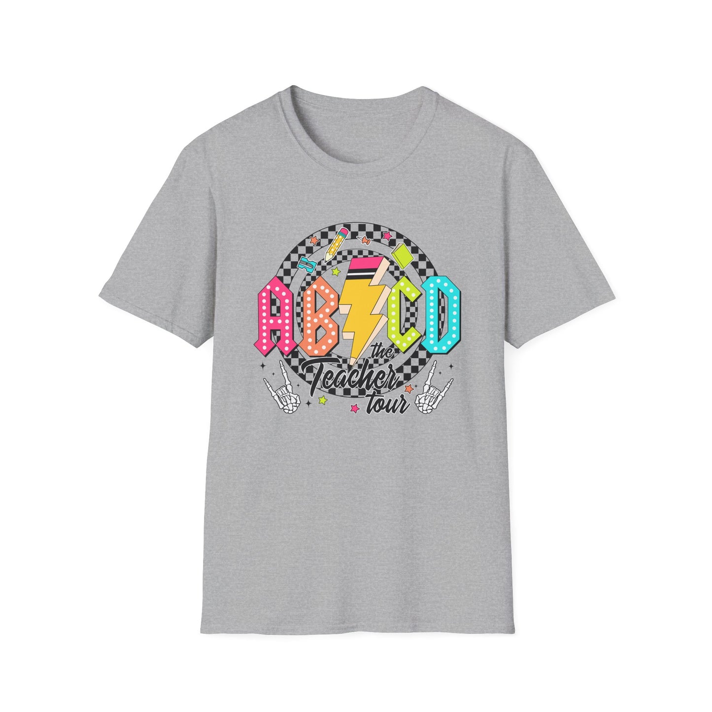 ABCD Teacher Tour Unisex Softstyle T-Shirt, Teacher Gift, Concert Tee, Fun Classroom Shirt, Graduation, Appreciation Day