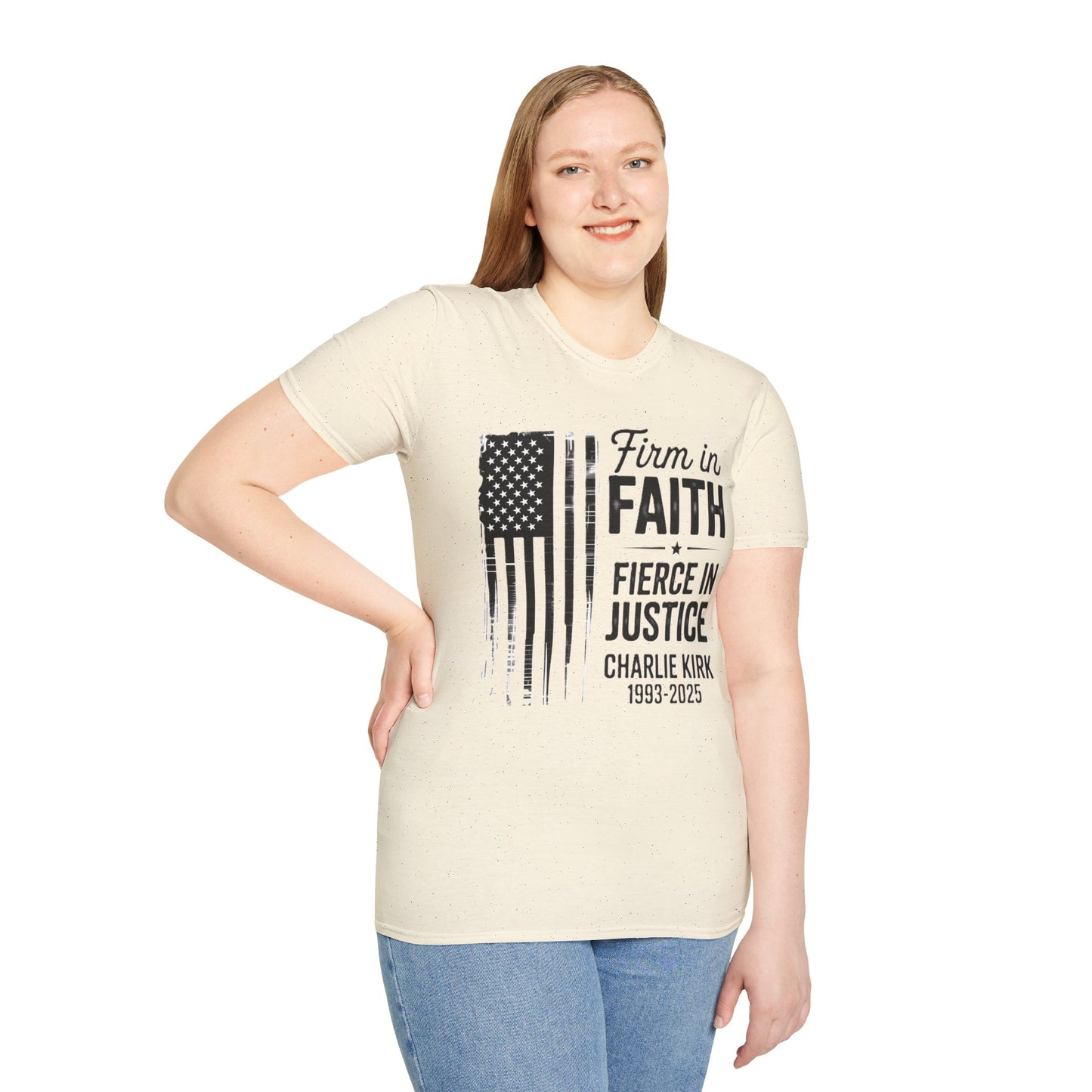 Patriotic Tribute T-Shirt - Firm in Faith, Fierce in Justice - Ideal for Memorials, Gift for Veterans, Casual Wear, Independence Day, [...]