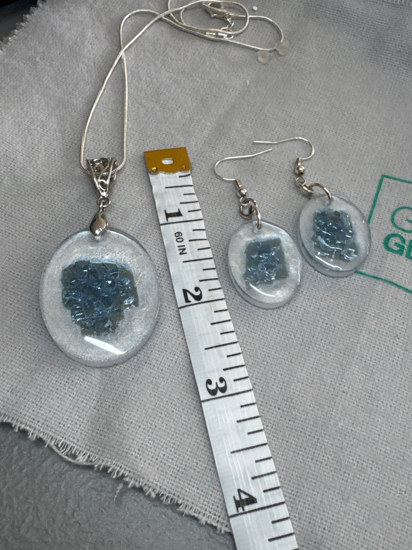 Glass in Resin Necklace and Earrings