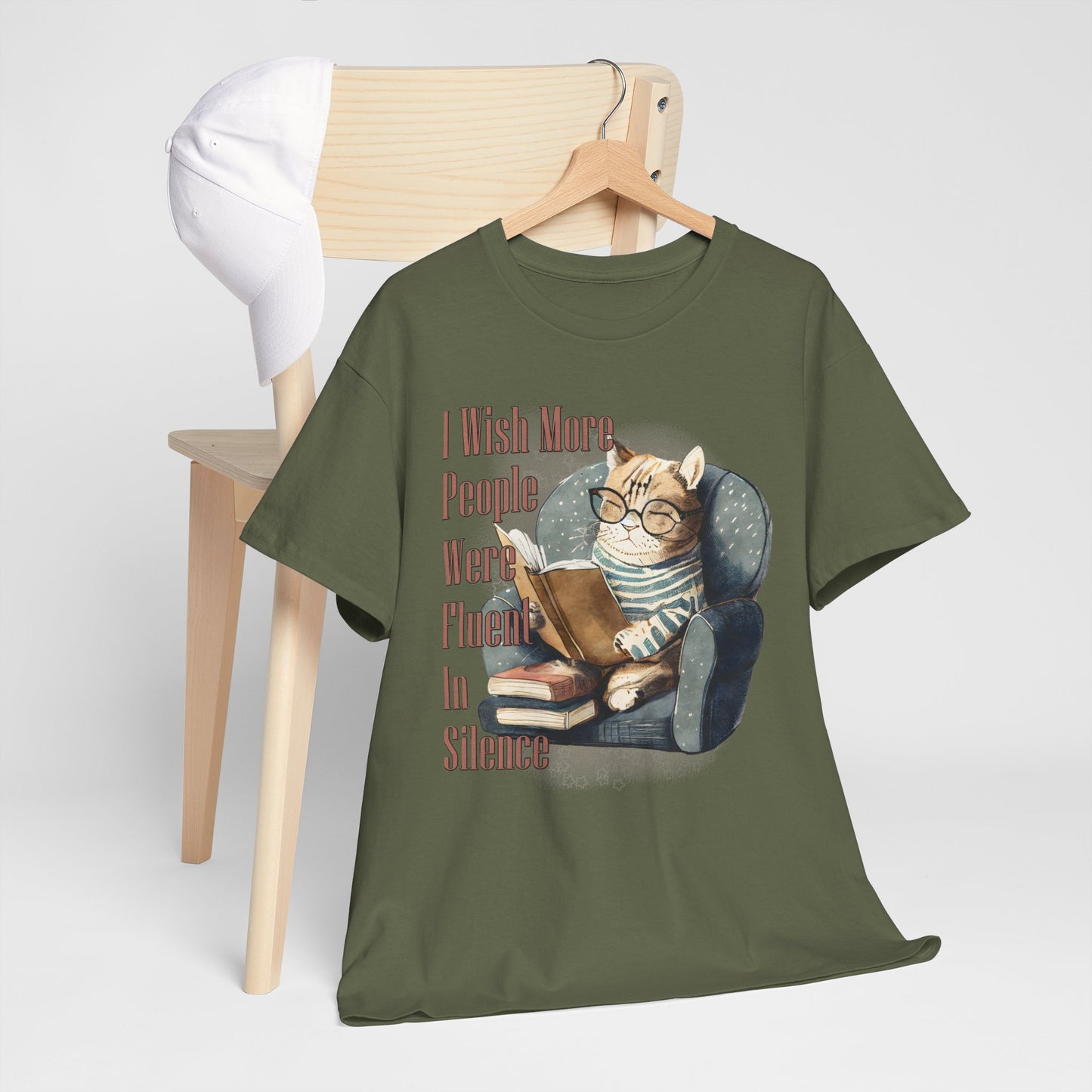 Charming Cat Reading Tee, Funny Cat Lover Shirt, Silent Reader Gift, Cozy Everyday Wear, Unisex Cotton Top