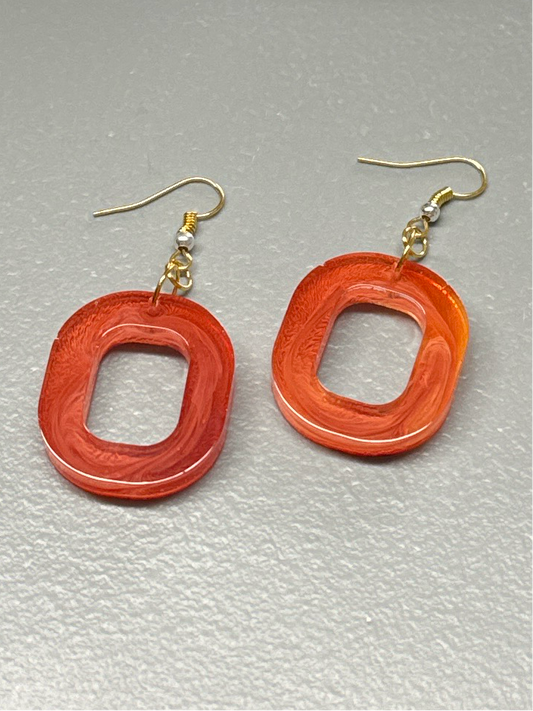 Orange Swirl Resin Dangle Earrings