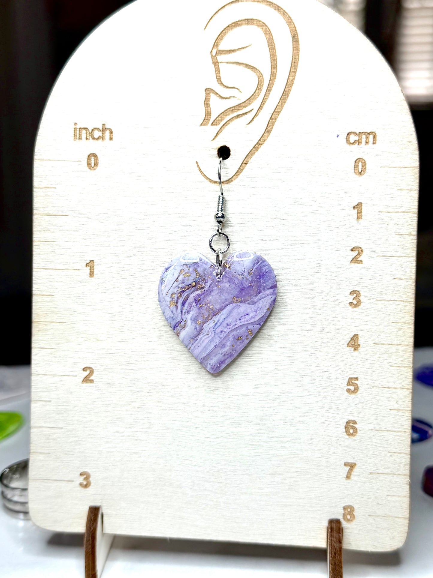 Handmade Lavender Heart Jewelry Set | Polymer Clay & Resin Necklace with Matching Earrings
