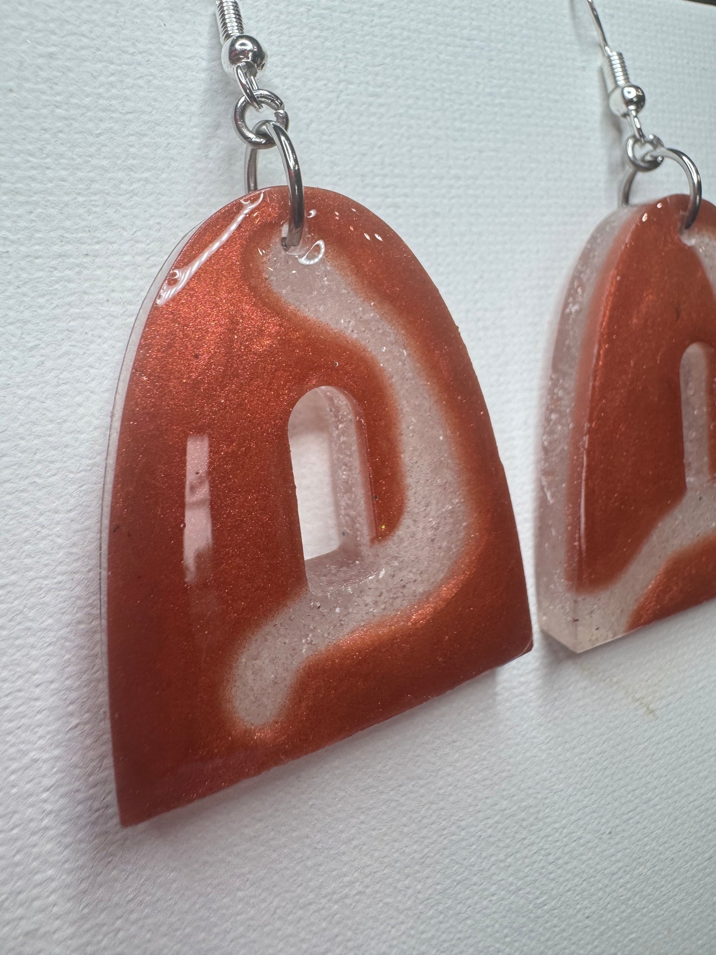 Crimson Swirl Resin Arch Earrings
