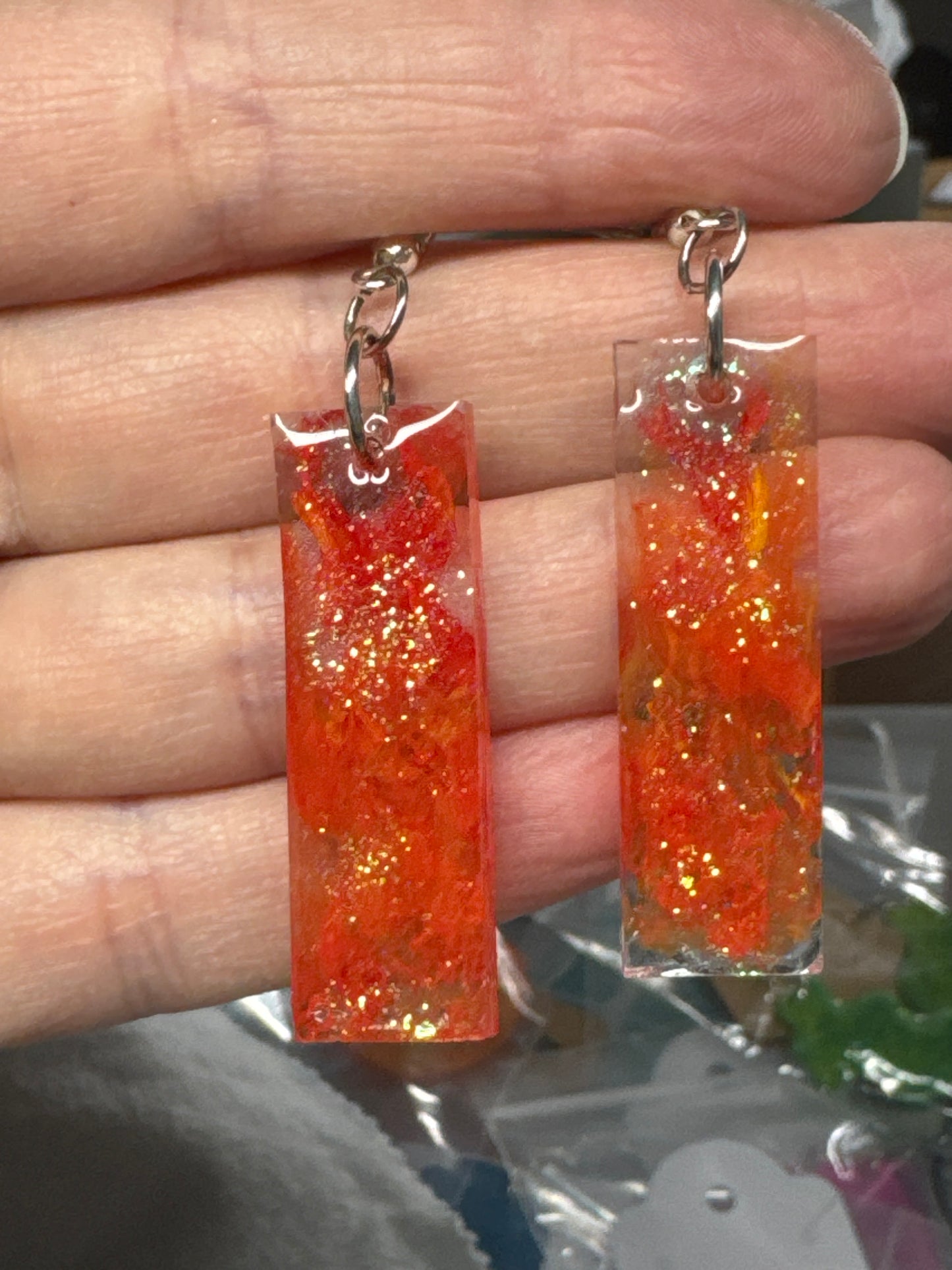 Red and Orange Flames in Resin Earrings